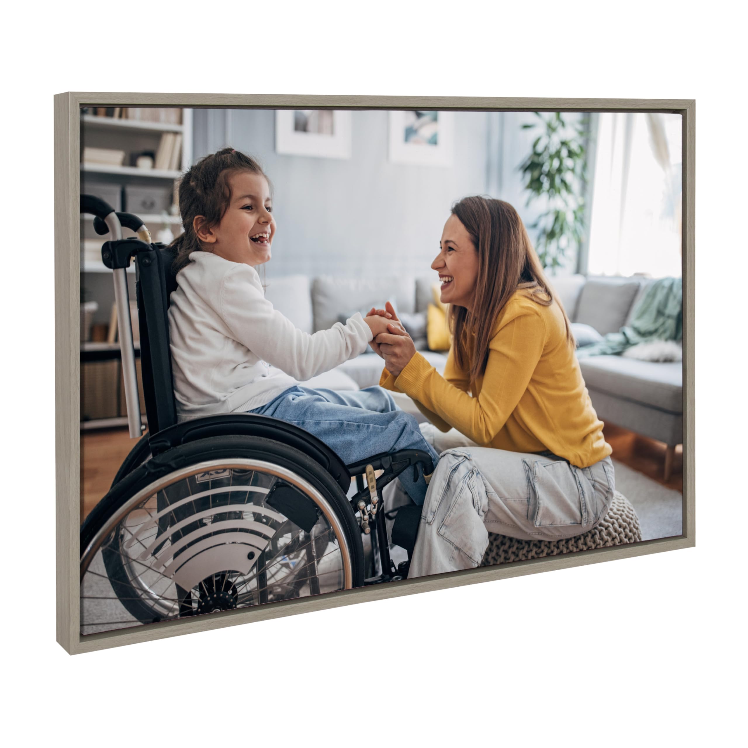 Kate And Laurel Sylvie Custom Printed Framed Canvas Wall Art, 33X23 Gray, Personal Canvas Print With Your Photos For Bedroom Or