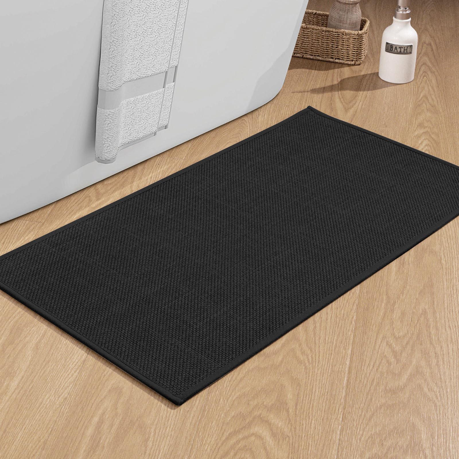 Chakme Bathroom Rugs Mat 32X17, Ultra Thin Non Slip Bath Mat Quick Dry Absorbent Bath Mat For Bathroom Floor, (Black, 32''X17'')