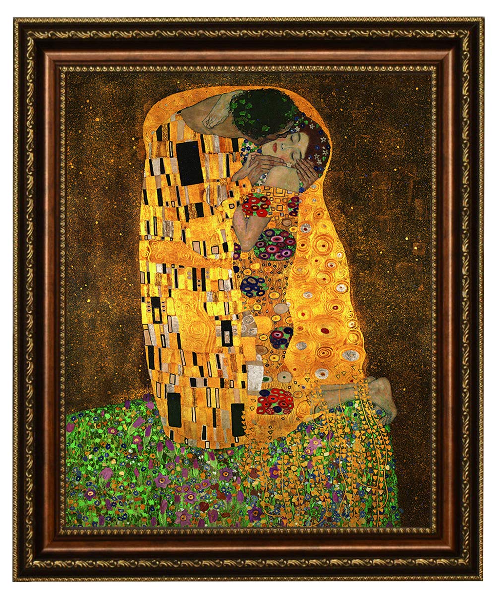 Eliteart-The Kiss By Gustav Klimt Giclee Art Canvas Prints-Framed Size:28 3/16'' X34 3/16''