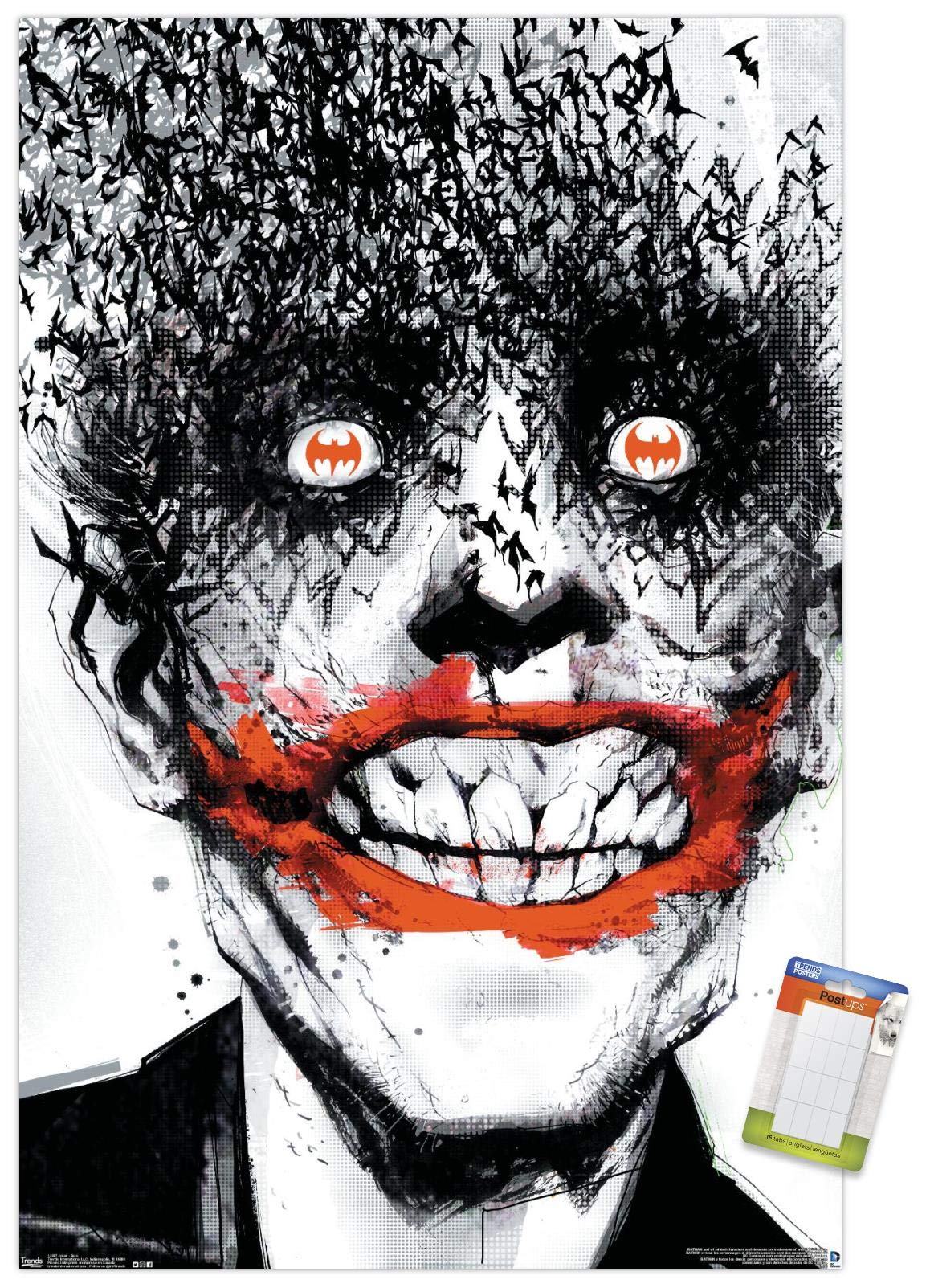 Trends International Dc Comics - The Joker - Bats Wall Poster, 22.375'' X 34'', Poster & Mount Bundle
