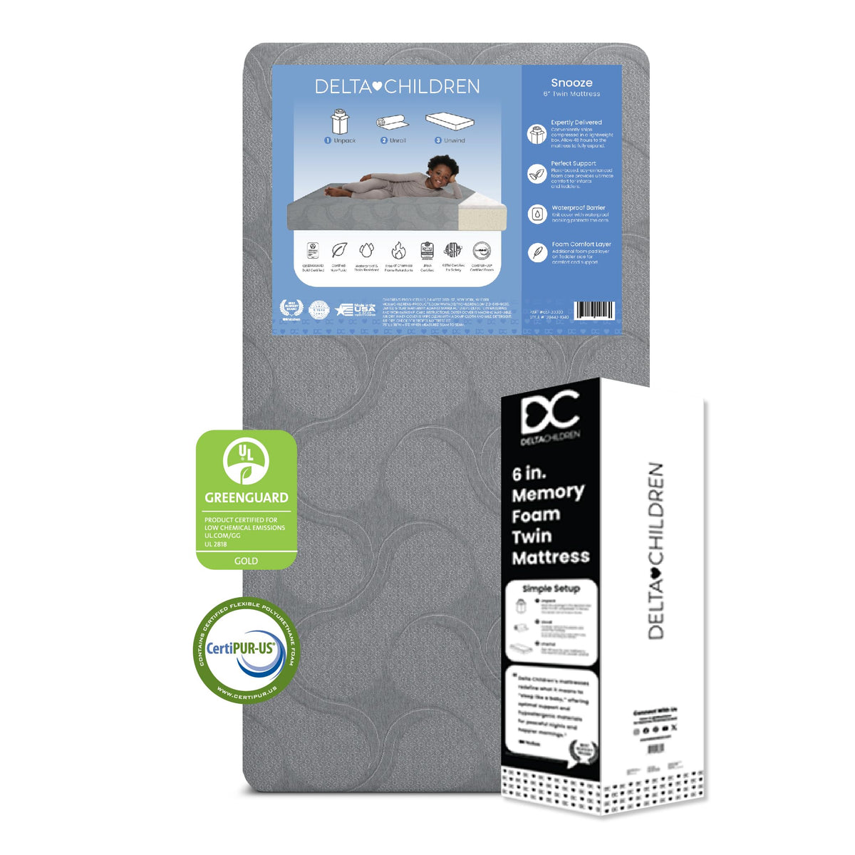 Delta Children Snooze 6 Inch Memory Foam Mattress, Twin
