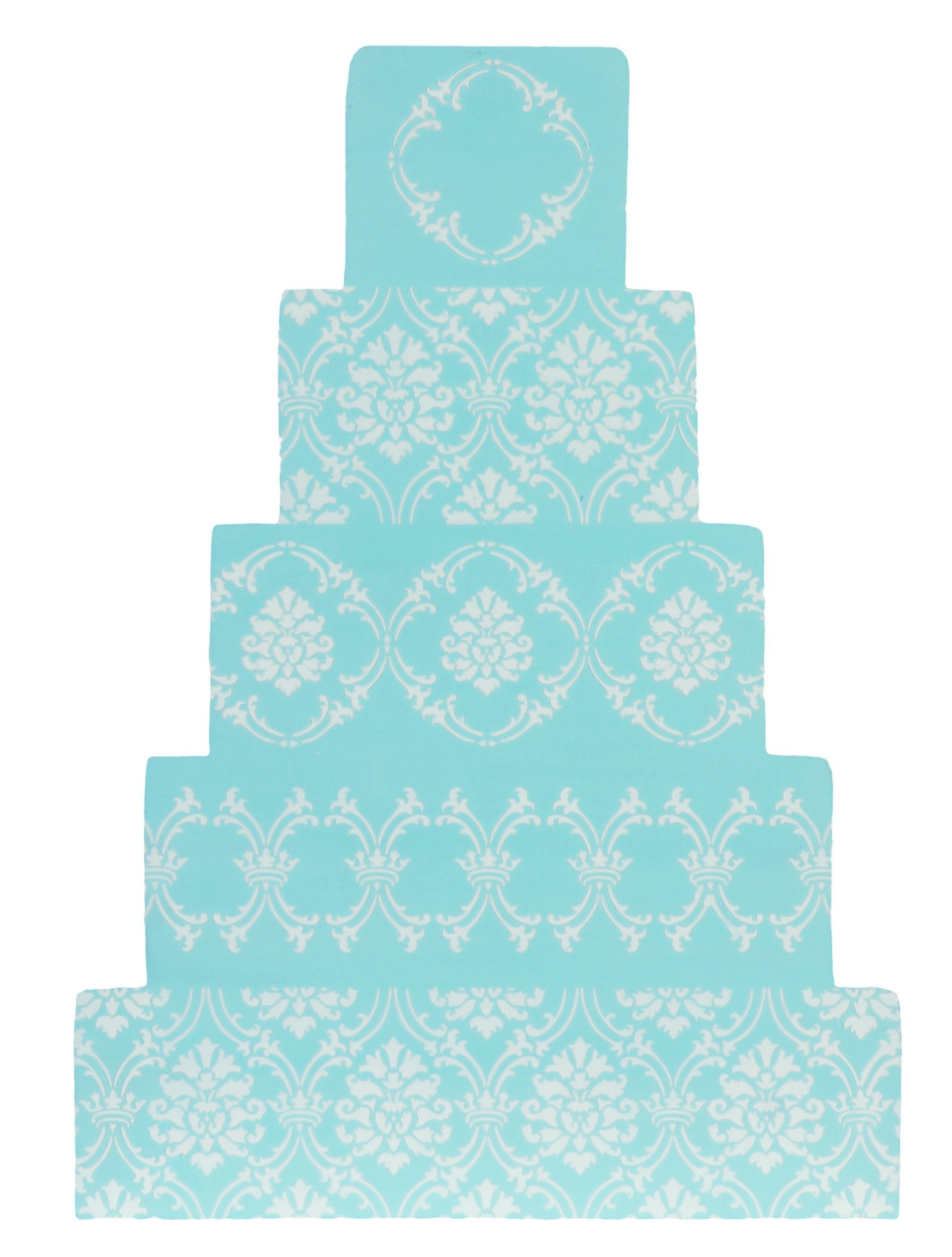Designer Stencils C702 Royal Damask Cake Stencil Set, Beige/Semi-Transparent 3.5 X 3.5, 2.8 X 9.4, 3.5 X 12.25, 4.2 X 12.75