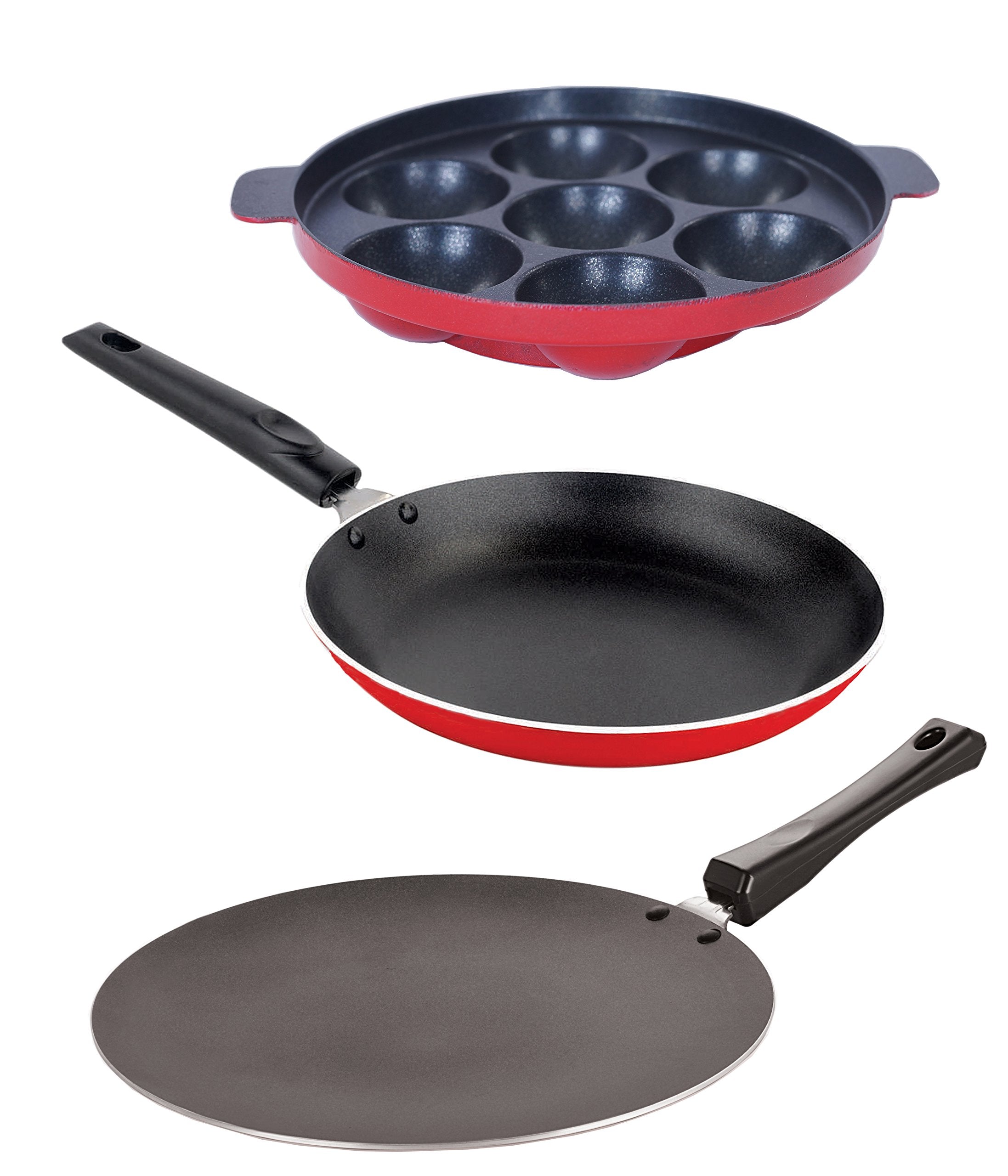 Nirlon NonStick Aluminium Cookware Set, 3Pieces, Red (2.6Mm_Ct12_Tp_Ap(7))