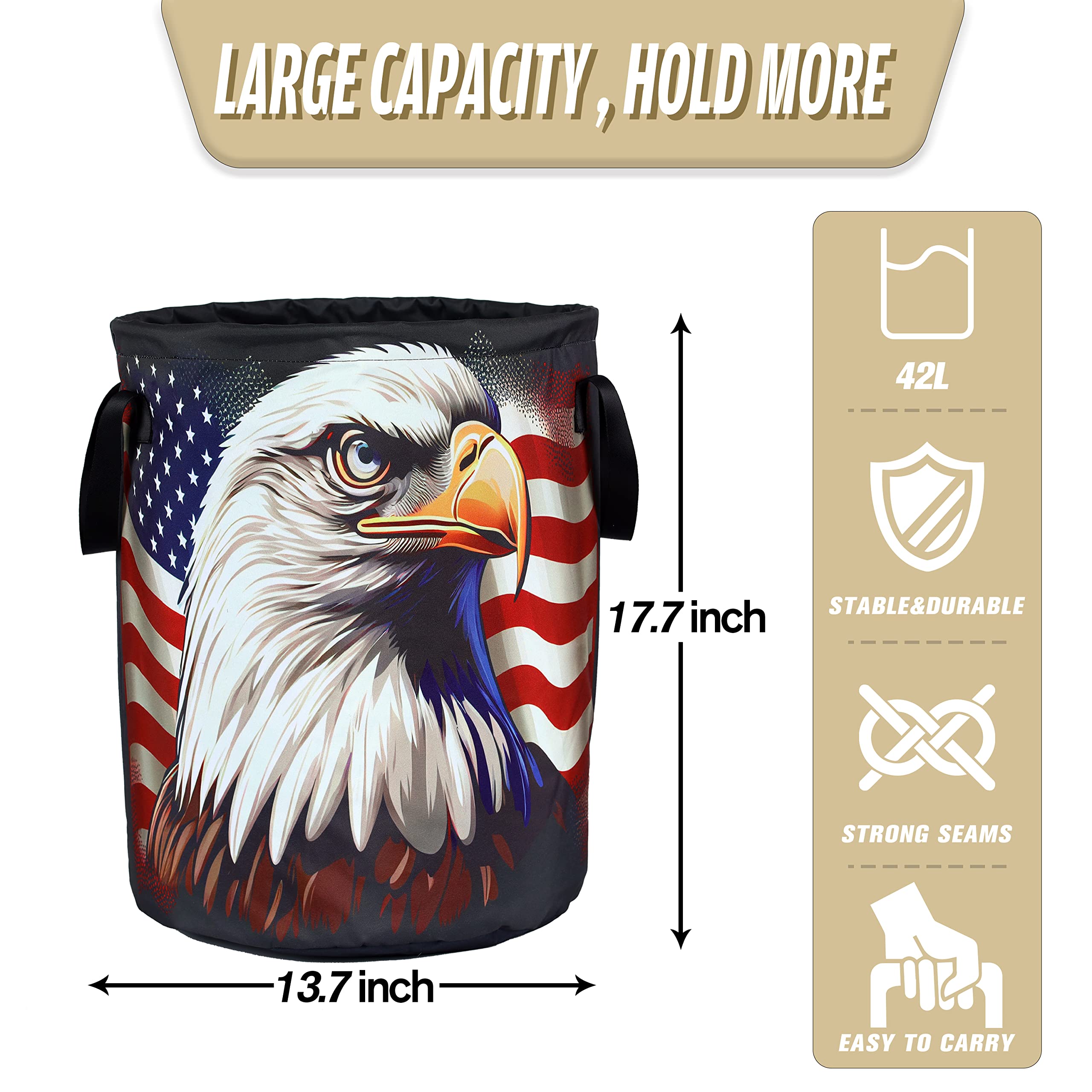 American Flag Eagle Laundry Basket Foldable Waterproof Oxford Cloth Funny Tote Bag Laundry Hamper Clothes Storage Bucket Toy Org