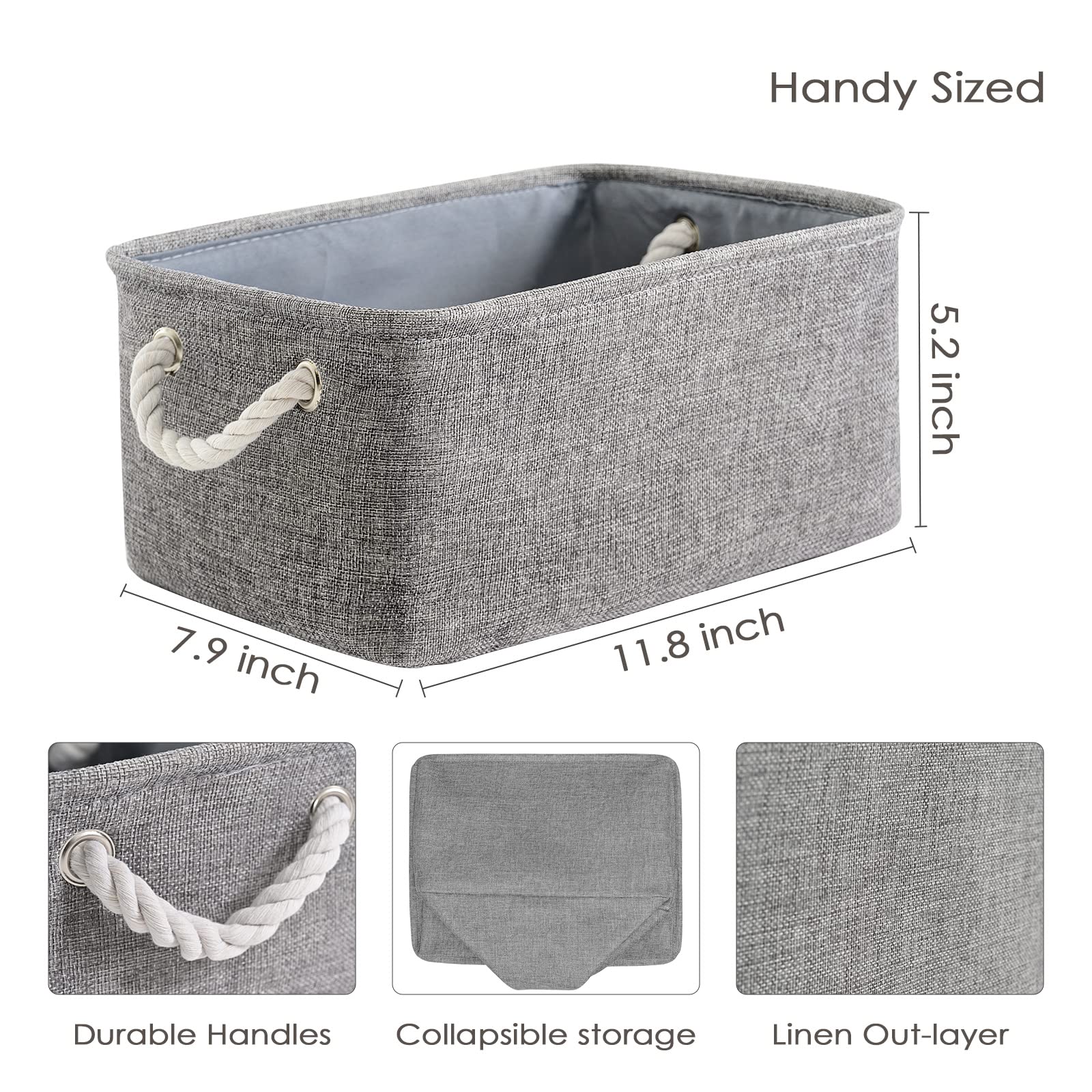 TheWarmHome Storage Bins for Shelves - 11.8x7.9x5.2 inch Grey Small Storage Baskets for Organizing  Fabric Storage Cubes Closet Organizer for Home Nursery Baby Toy Gift Laundry Decorative (Gray)