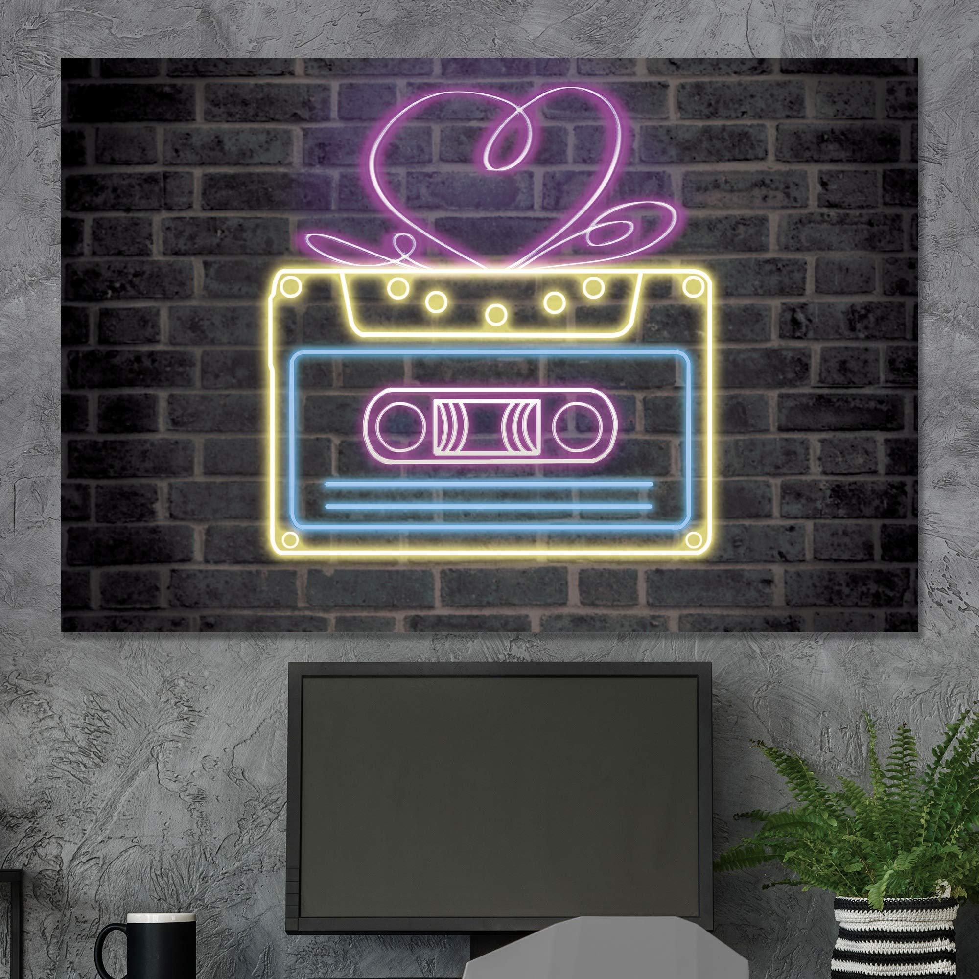 Signwin Canvas Wall Art Retro Blue Boombox Cassette Tape Player With Dual Speaker In Red Stripe Background Music Sound Illustrat