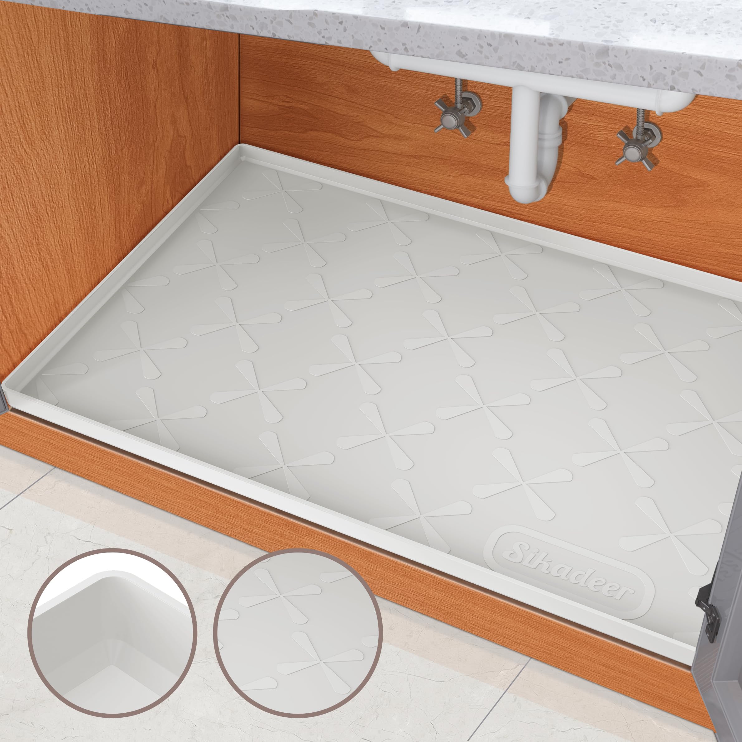 Sikadeer Under Sink Mat For Kitchen Waterproof, 34'' X 22'' Silicone Under Sink Liner, Up To 3.3 Gallons Liquid, Kitchen Bathroo
