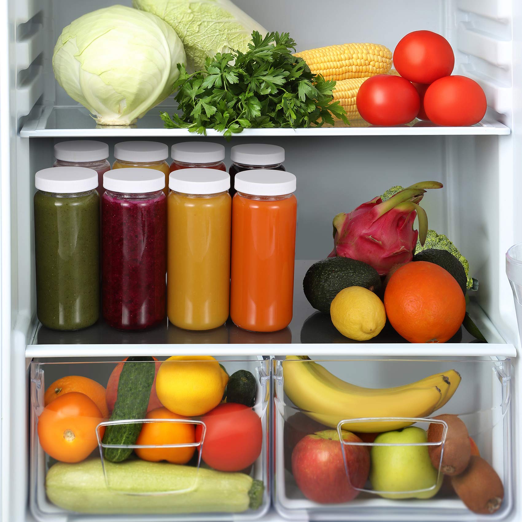 [ 8 Pack ] Glass Juicing Bottles With 2 Straws & 2 Lids W Hole- 16 Oz Travel Drinking Jars, Water Cups With White Airtight Lids,