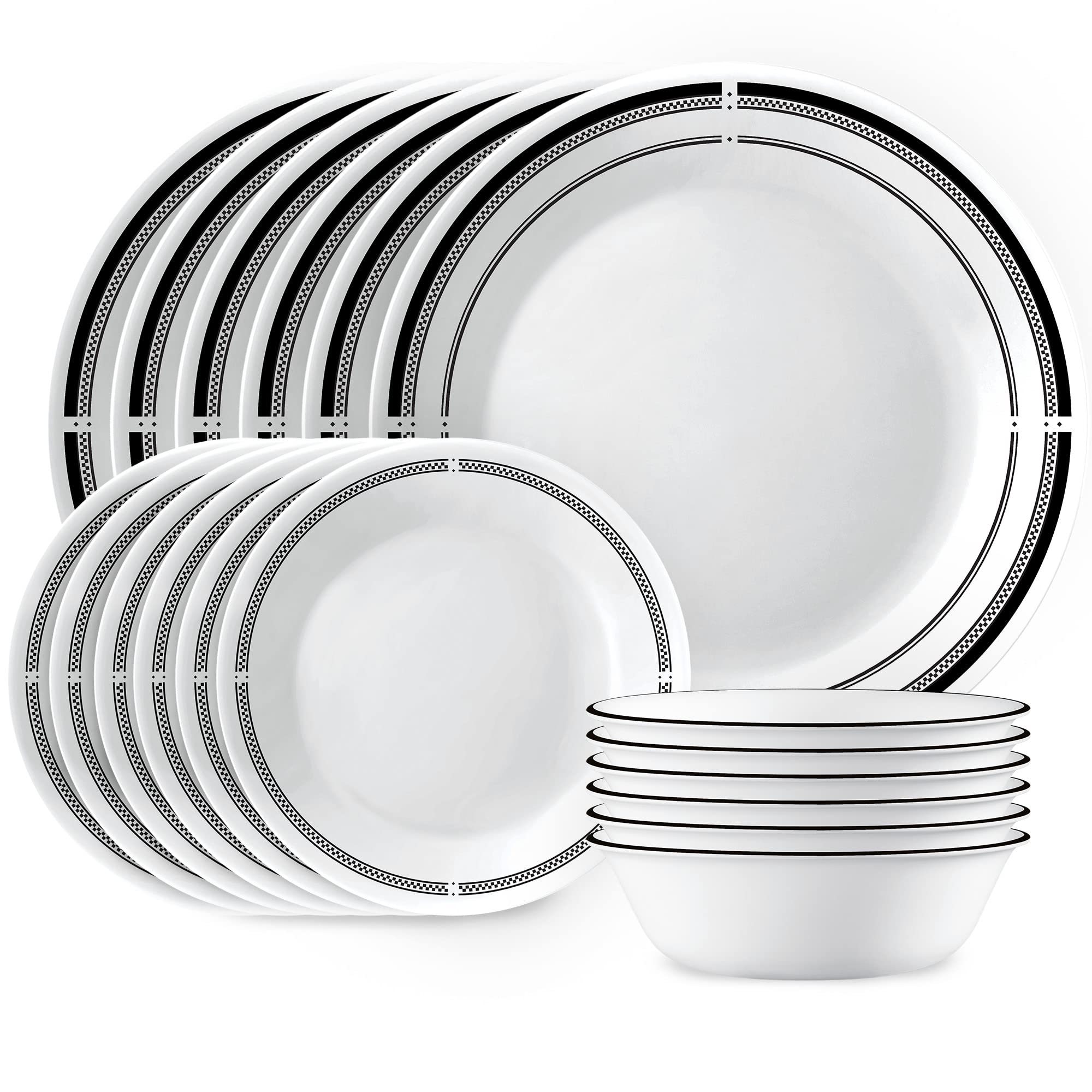 Corelle 18-Piece Round Dinnerware Set, Service for 6, Lightweight Round Plates and Bowls Set, Vitrelle Triple Layer Glass, Chip