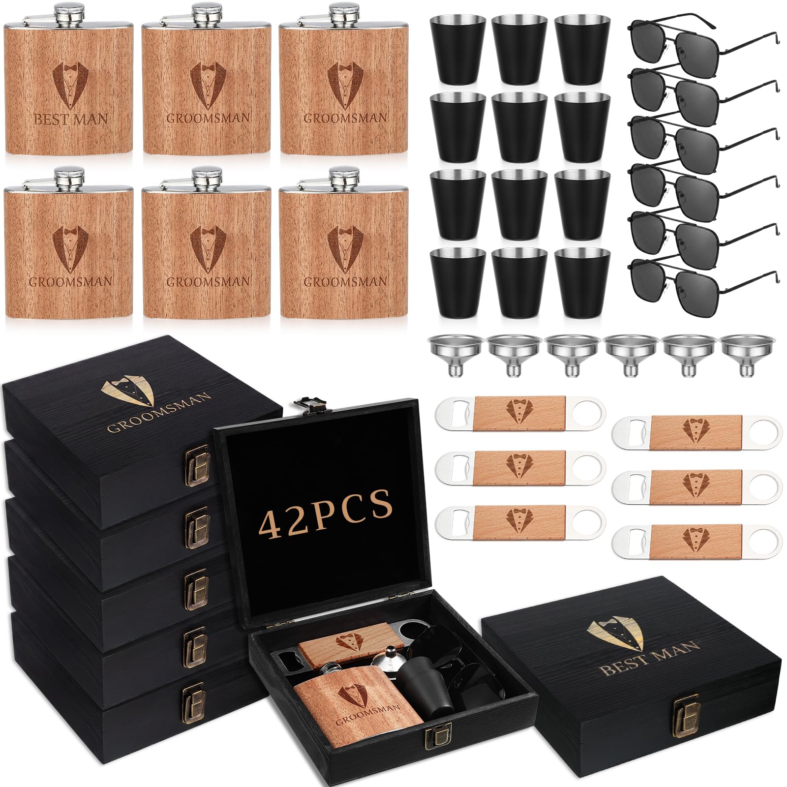 Acellegic 42 Pcs Groomsmen Gifts Proposal Box for Men Flask, Black