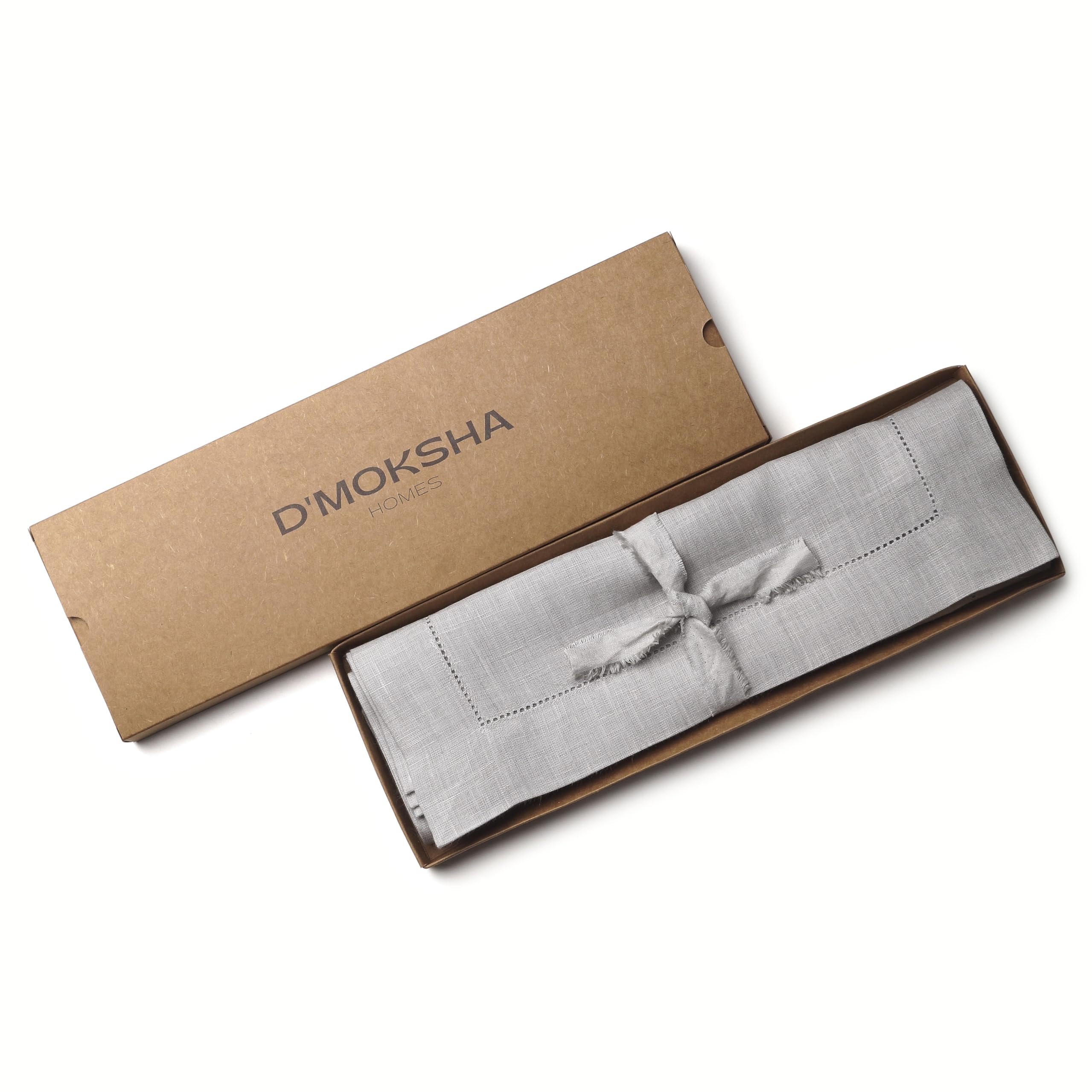 D'Moksha Homes Linen Placemats Set Of 4-100% Pure Linen Silver Grey Placemats 14 X 19 Inch - Classic Hemstitch, Washable Silver