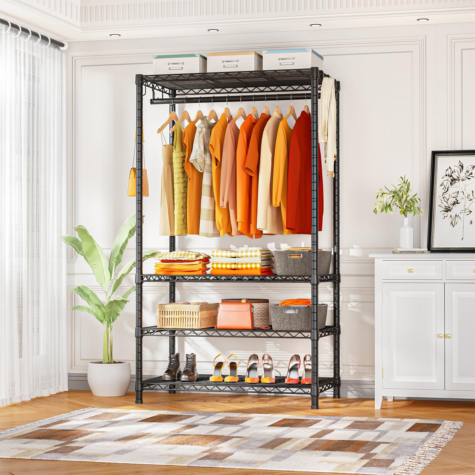 Ulif H4 Portable Closets, 4-Tier Metal Clothes Garment Rack For Bedroom And Cloakroom, Clothing Closet Storage And Organizer War