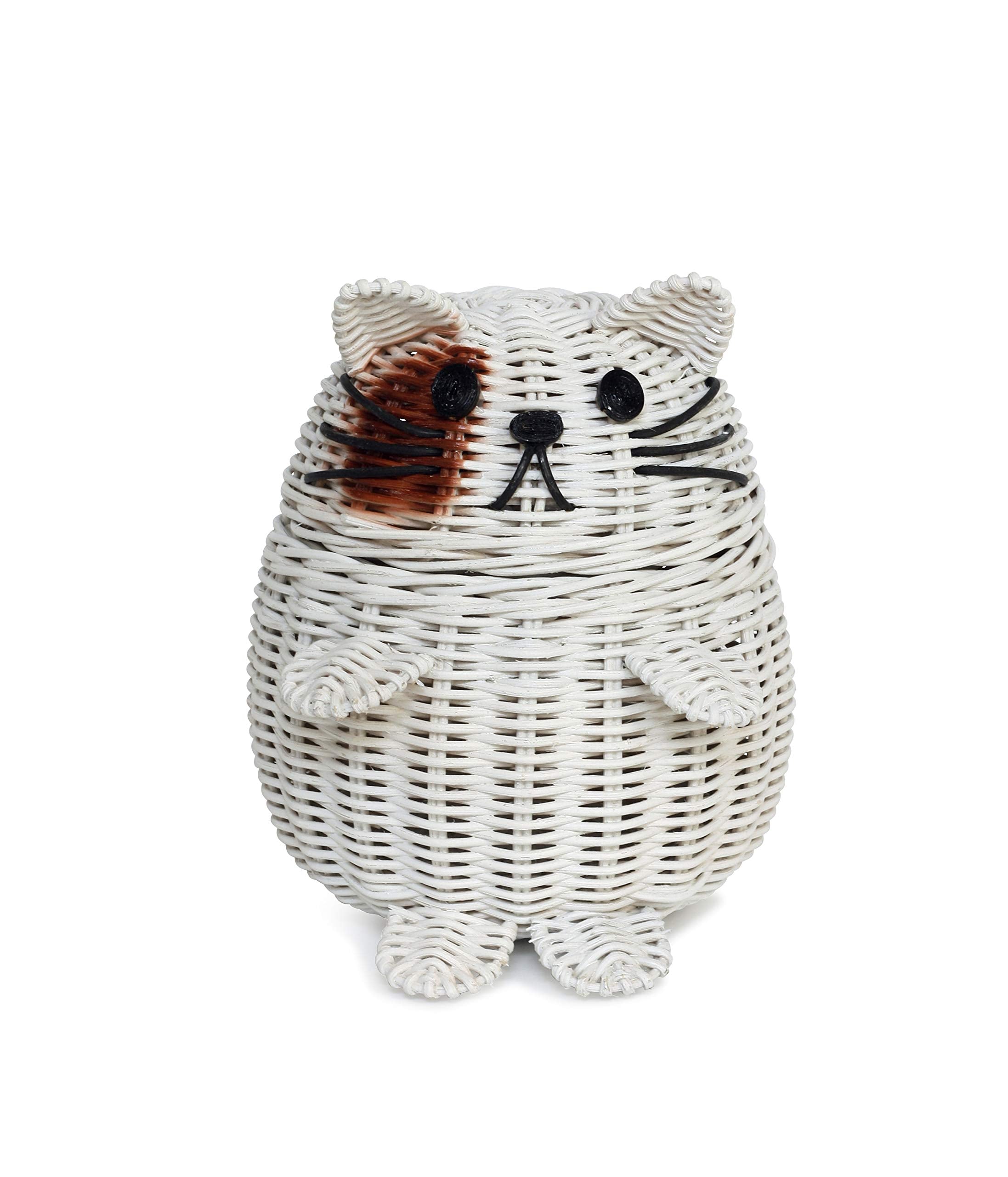 G6 Collection Cat Rattan Storage Basket With Lid Decorative Bin Home Decor Hand Woven Shelf Organizer Cute Handmade Handcrafted