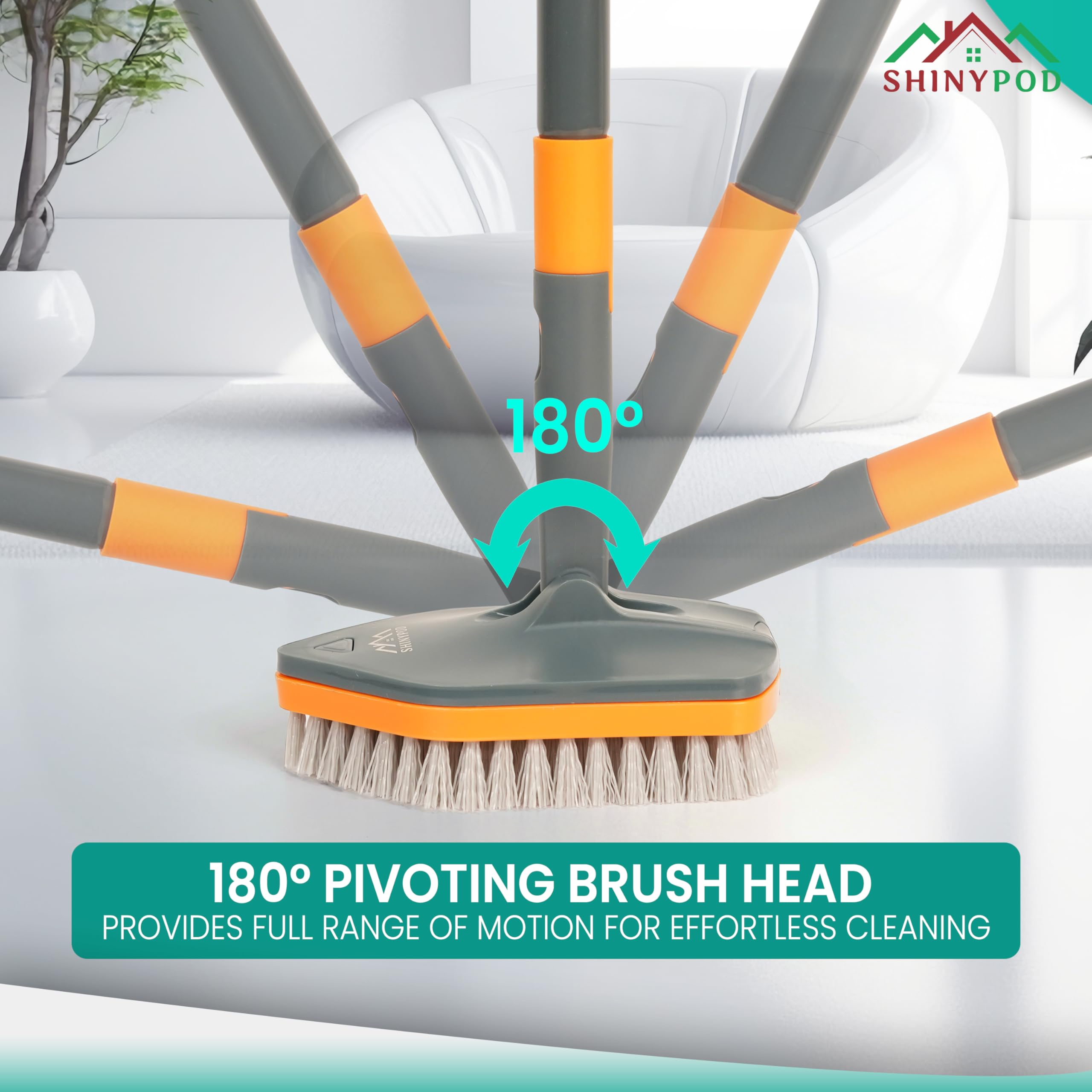 Shinypod Floor Cleaning Brush With Long Handle, Combo Of Microfiber & Scrubbing Pads For Bathroom Tiles, Glass Windows  Wall Cle