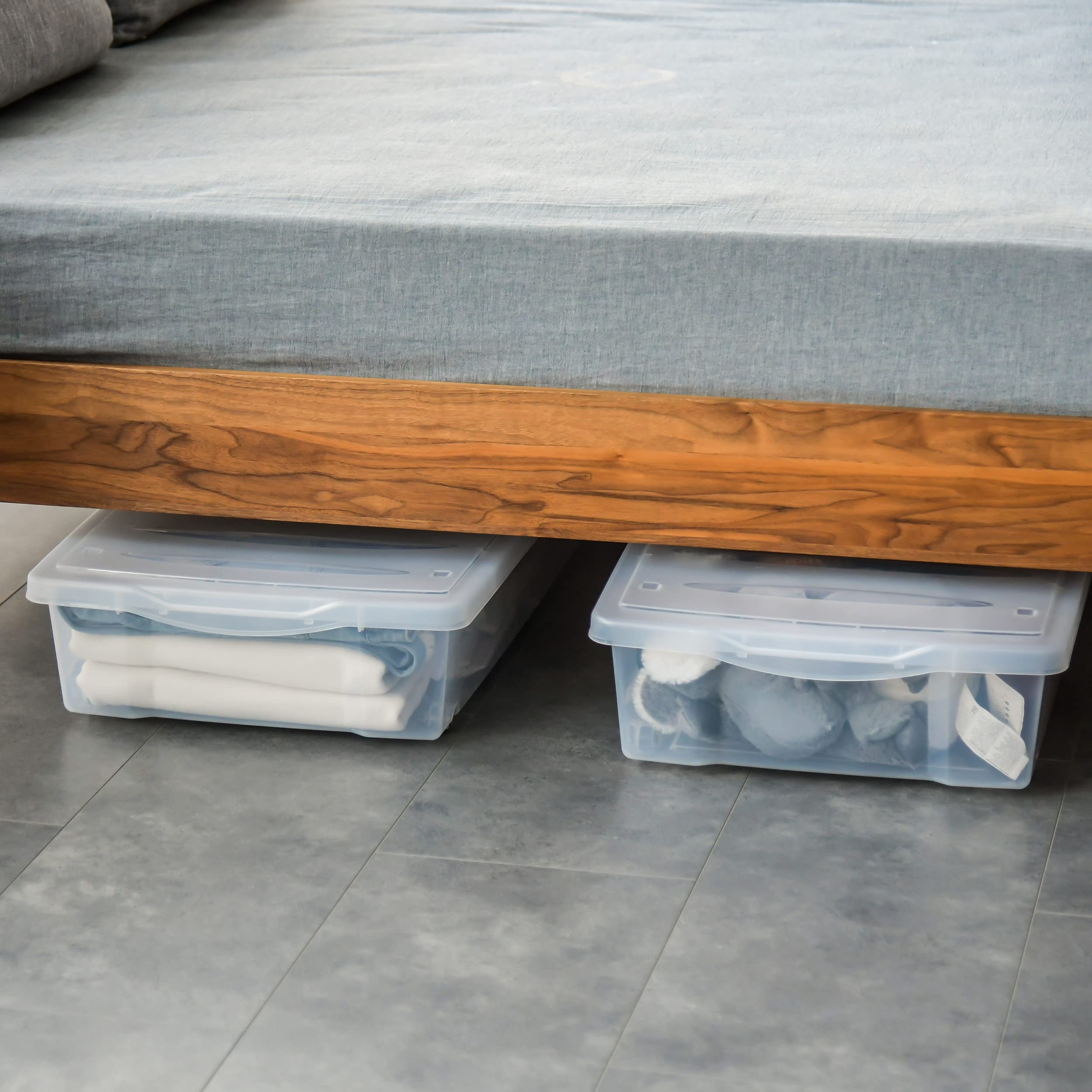 Citylife 57 QT Plastic Under Bed Storage Bins with Double-opening Lids Clear Underbed Storage Containers with Wheels for Organiz