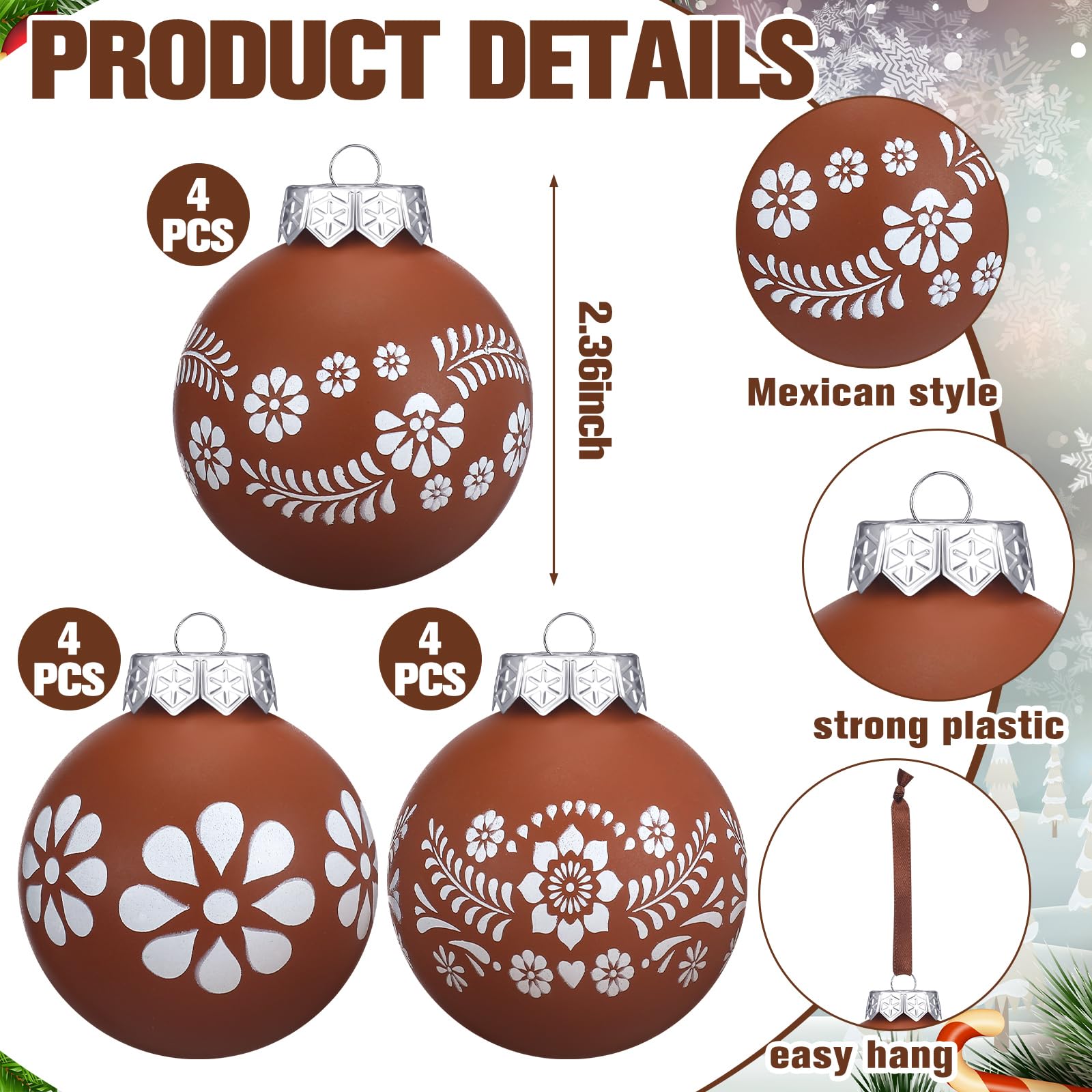 ShinyRelief 12 Pcs Platos De Barro Mexican Christmas Ornaments 2.36 Inch Cielito Lindo Terracotta Xmas Tree Shatterproof Hanging