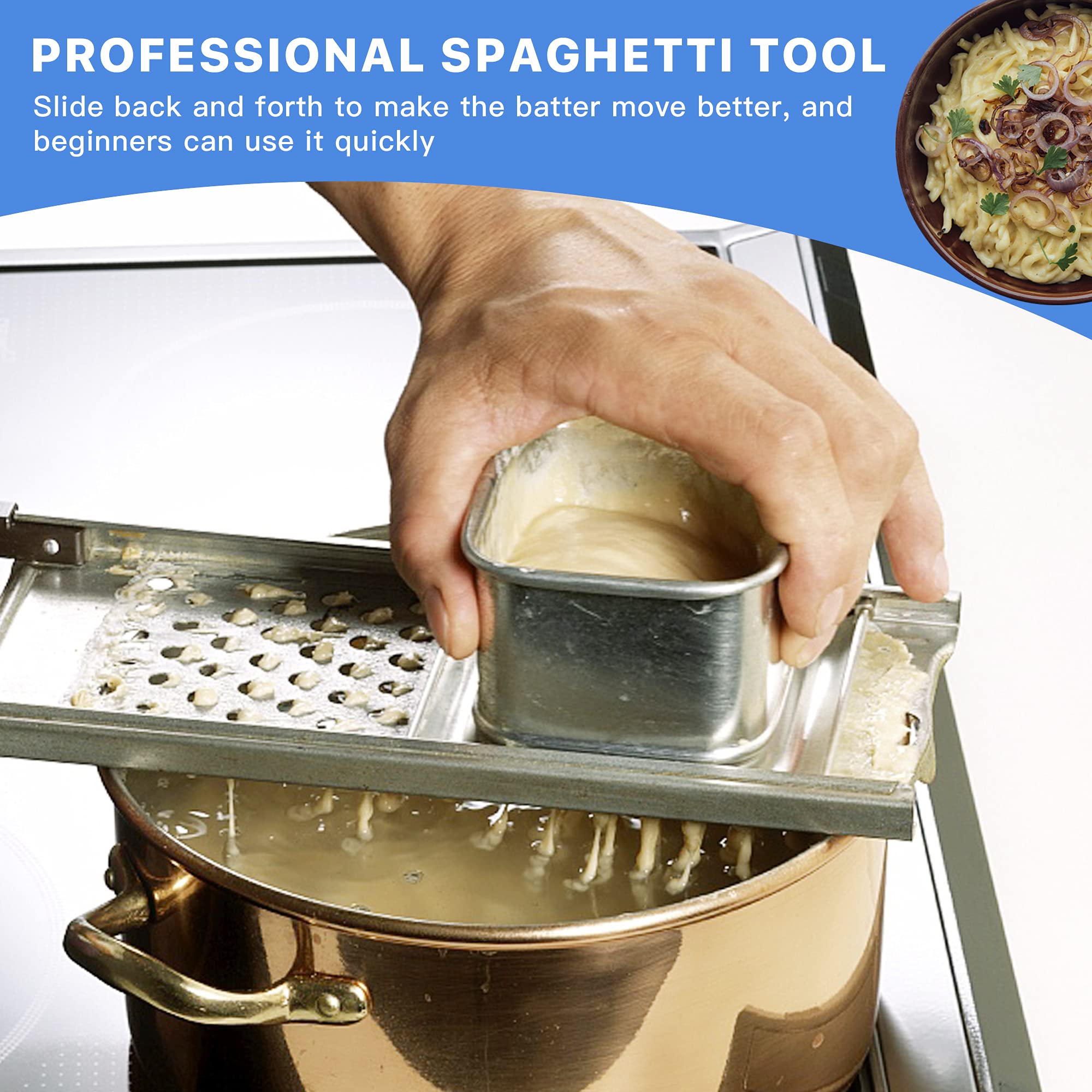 Worldity Stainless Steel Spaetzle Maker, Homemade Germany Spaetzle Noodle Maker With Comfortable Rubber Handle, Including Skimme