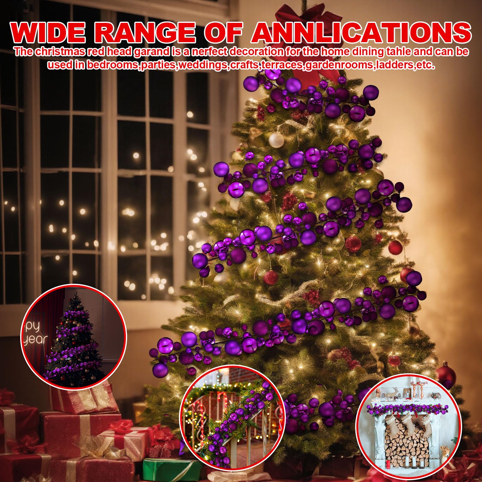 Yuxung 2 Pcs Christmas Ball Garland 6 ft Ball Ornaments Christmas Bulb Garland Xmas Tree Bauble Decorations for Party Supplies I