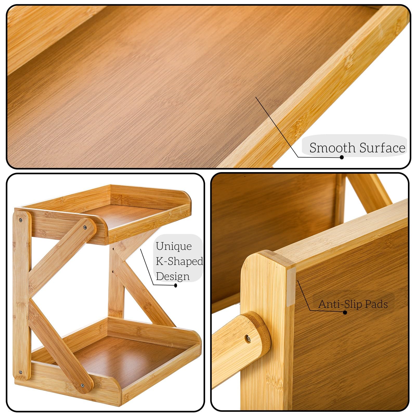 AVLA 2-Tier Coffee Station Organizer, Bamboo Kitchen Counter Shelf, Countertop Spice Condiment Rack Syrup Storage Holder, Tea St