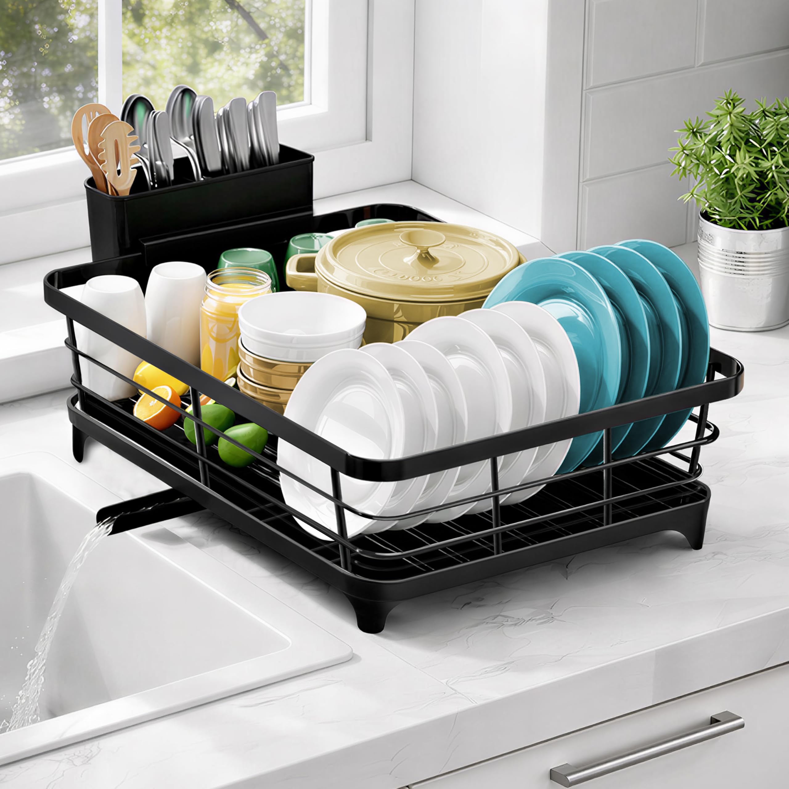 Plantex Stainless Steel Dish Drying Rack/Vessel Drainer Basket With Tray/Smart Drainage Drainboard With Detachable Cutlery Holde