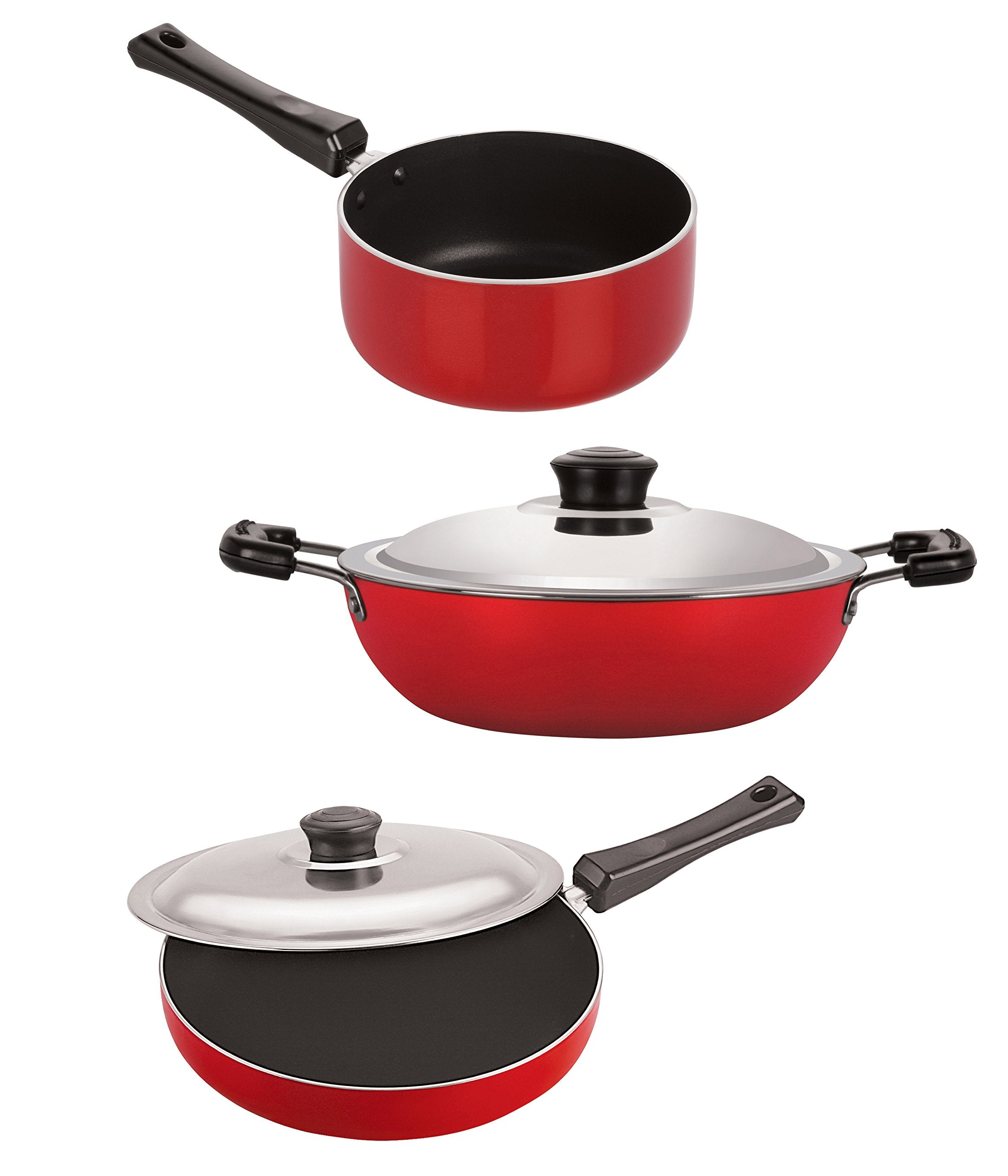 Nirlon Durable NonStick Big Deep Karahi Fry Pan And Sauce Pan Combo Cookware Set, 2.6Mm_Fp10_Dkd(B)_Sp(M)