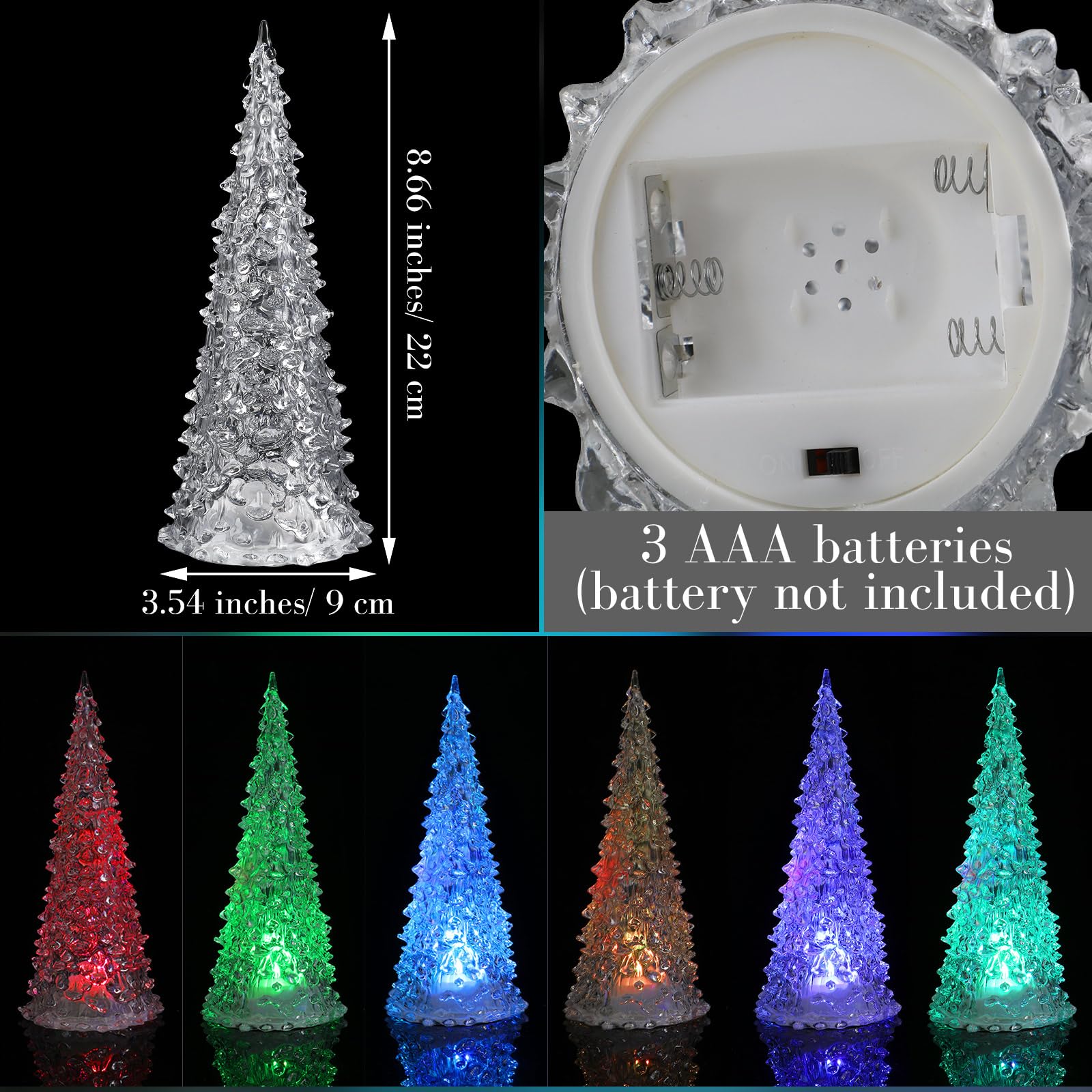 Baquler 3 Pcs Acrylic Lighted Christmas Tree 8.66'' Colorful LED Night Light Xmas Table Top Holiday Decoration Color Changing Li