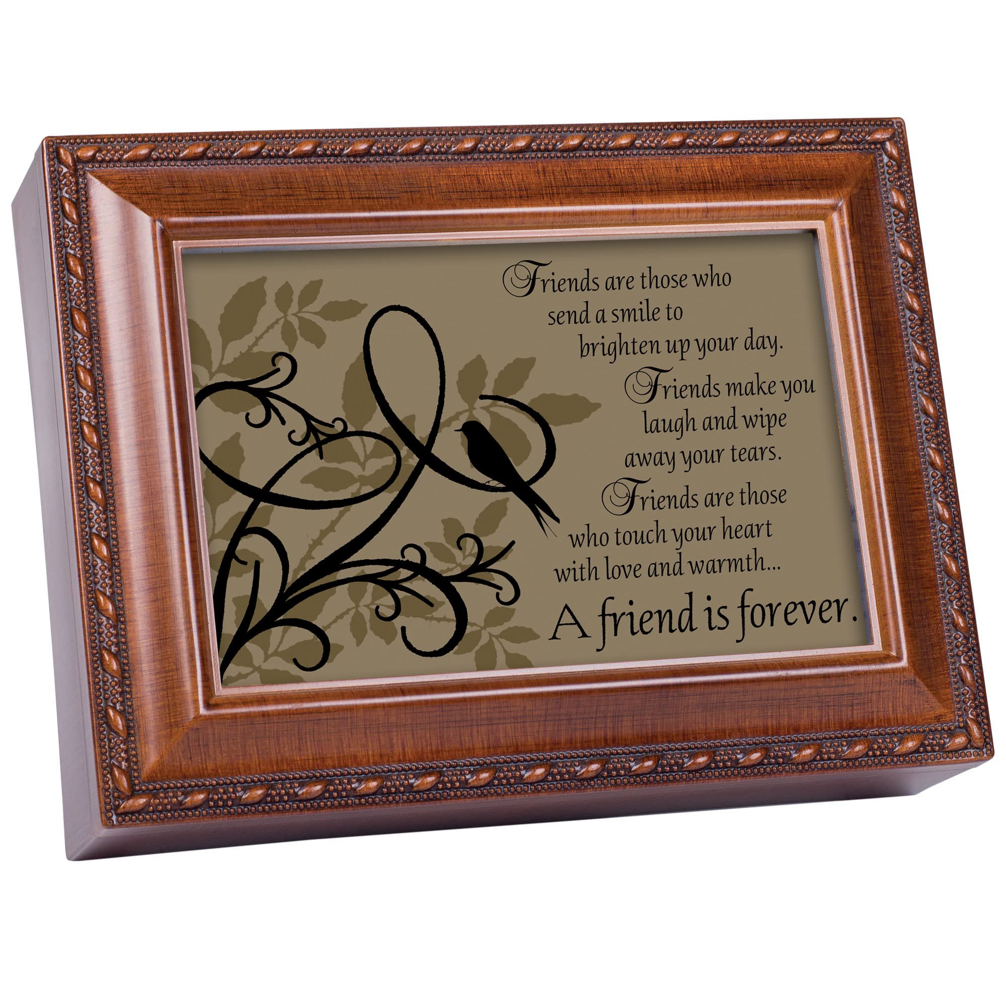 Cottage Garden A Friend Is Forever Woodgrain Music Box/Rope Trim Box Plays Thats What Friends are for