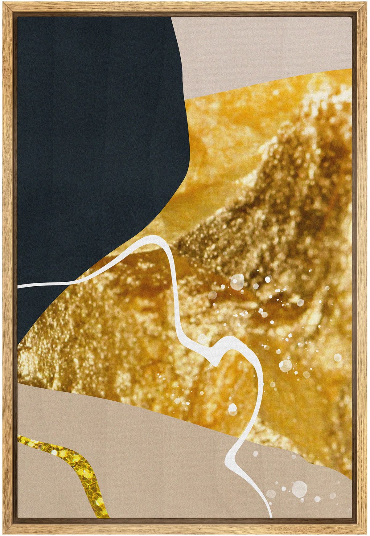 Signford Framed Canvas Print Wall Art Gold Granite Marble Geometric Blocks Abstract Shapes Illustrations Modern Art Decorative B