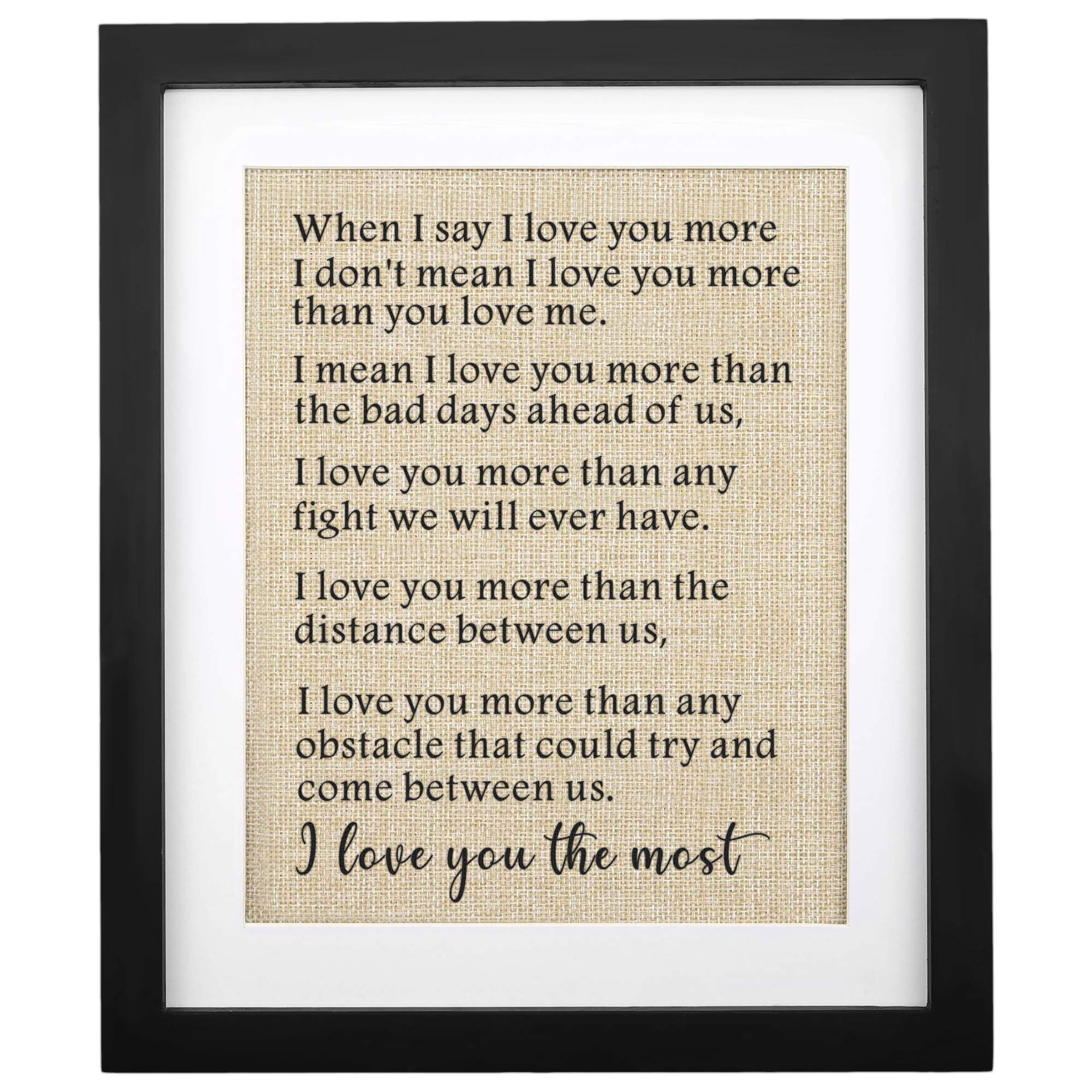 Corfara Framed Burlap Print 11'' W X 13'' H, Gifts For Men Anniversary, Wife Birthday Gifts From Husband, I Love You The Most, V