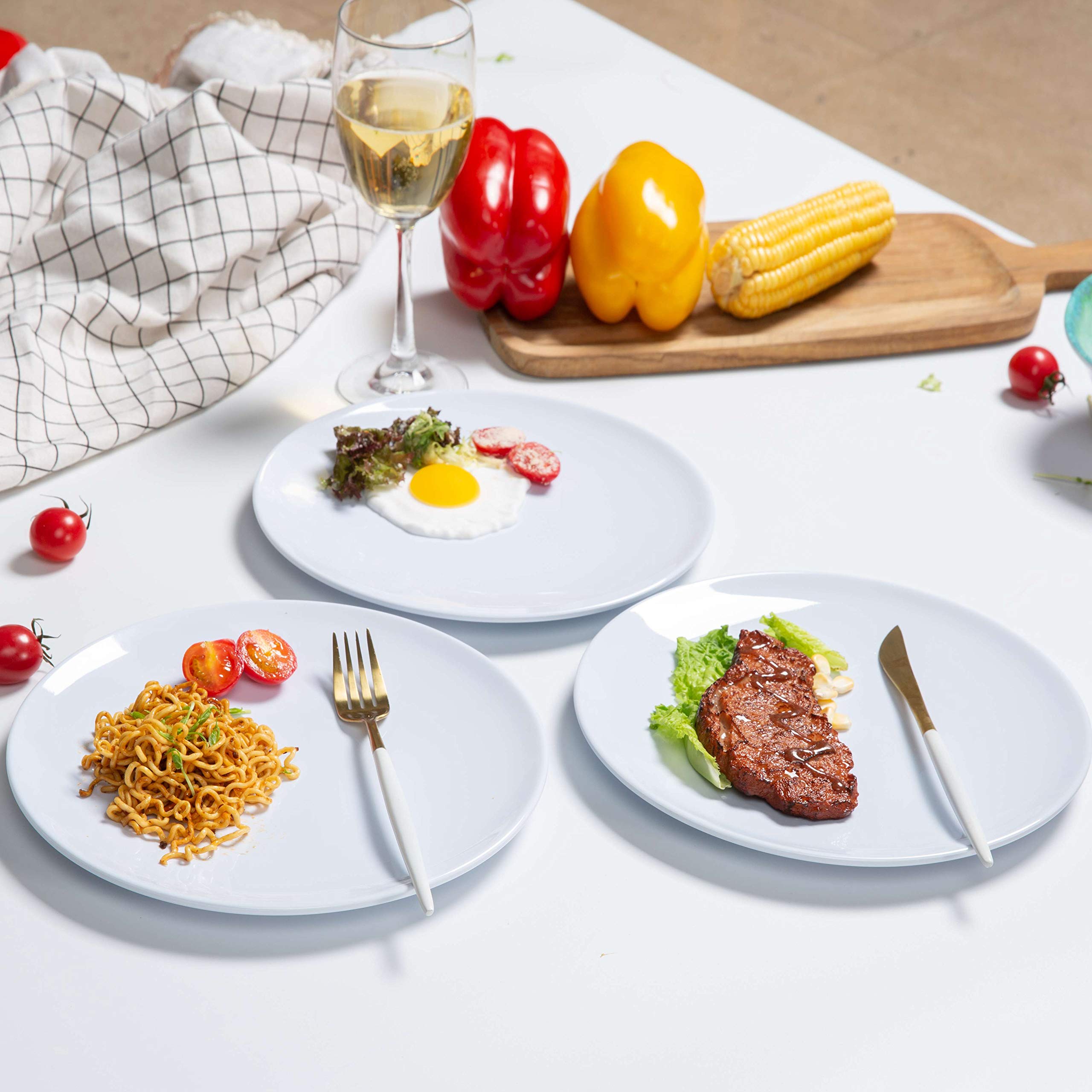 Webbylee Melamine Dinner Plates - 6Pcs 10Inch Dinnerware Dishes Set For Indoor And Outdoor Use, Break-Resistant, White