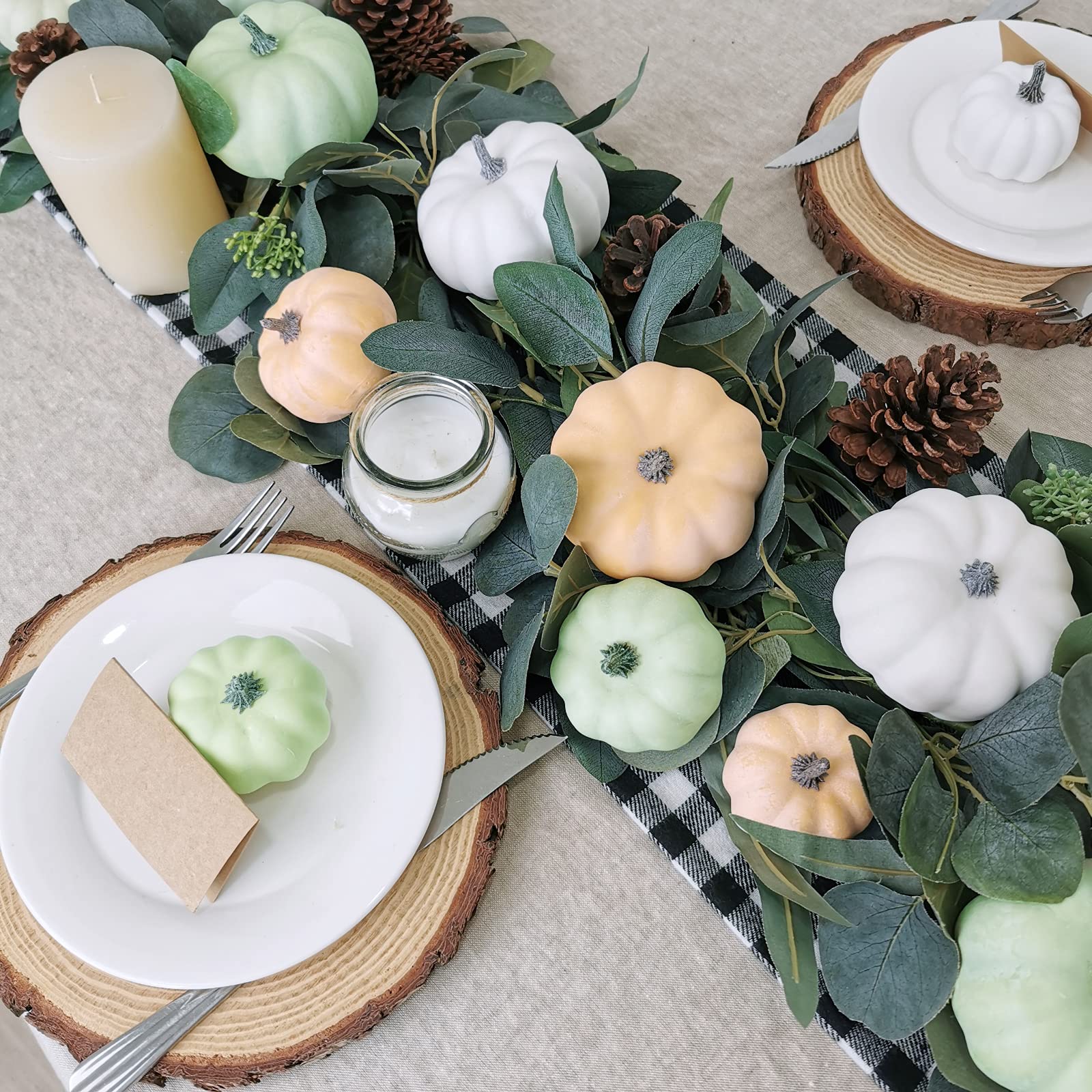 BESTTOYHOME 12 Pcs Assorted Small Frosted Artificial Pumpkins Foam Pumpkins Rustic Harvest Decorative Pumpkins in White Orange G