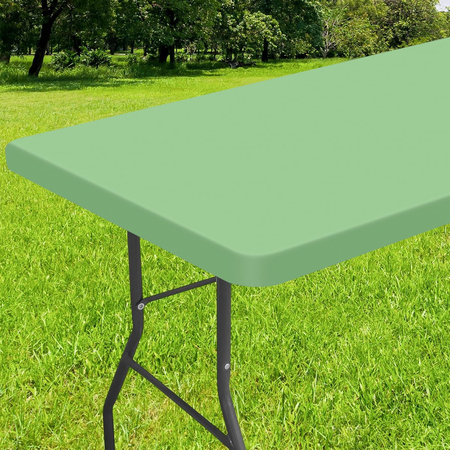 Smiry Rectangle Tablecloth, Elastic Fitted Flannel Backed Vinyl Tablecloths for 4ft Folding Tables, Waterproof Wipeable Table Co