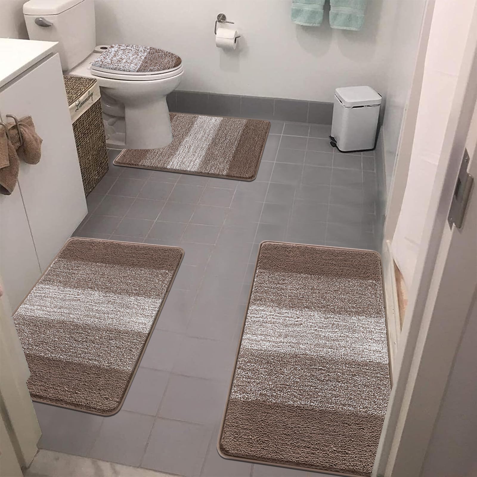 Bsmathom Bathroom Rugs Sets 4 Piece With Toilet Cover, Plush Shaggy Bathroom Rugs Non Slip Absorbent, Machine Washable Bathroom