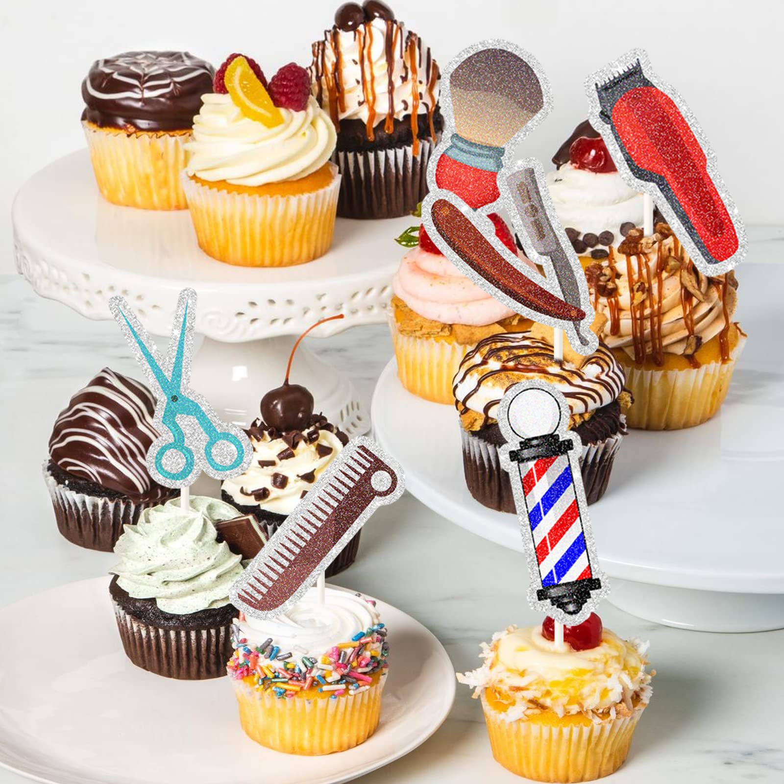 Lecakto Barber Hairstylist Happy Birthday Cupcake Toppers, Barbershop Themed Cupcake Decor - Hairstylist Barber Happy Graduation