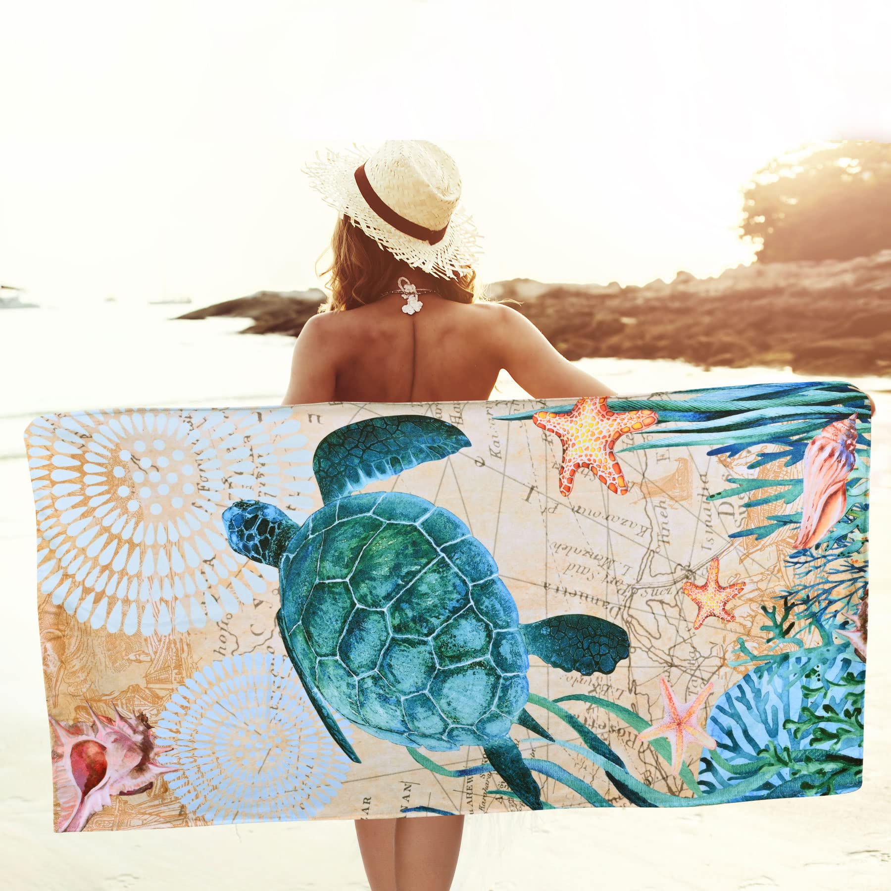 Livilan Sea Turtle Beach Towel, 30   X60    For Adults, Women, Kids, Microfiber, Oversized, Perfect For Swim, Pool, Bath, Yoga,
