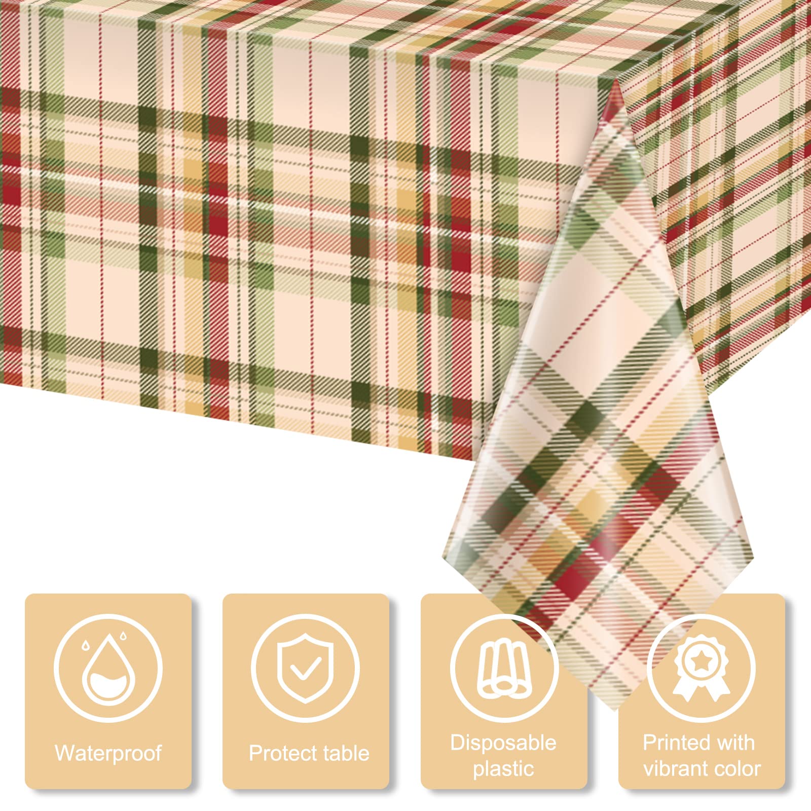 6Pack Fall Buffalo Checkered Plaid Table Covers, Plastic Give Thanks Buffalo Checkered Plaid Tablecloth Backdrop for Autumn Than
