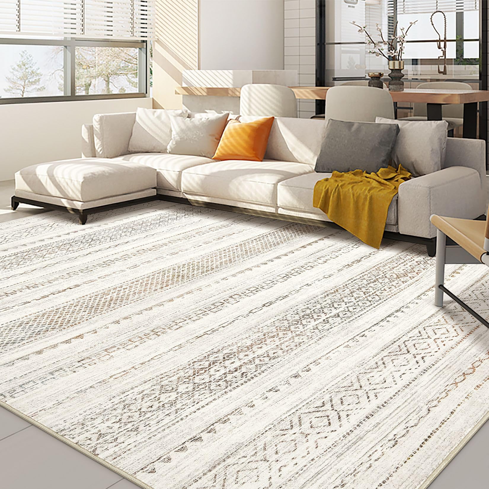 10x14 Area Rugs Living Room: Washable Boho Large Neutral Modern Soft Stain Resistant Farmhouse Indoor Floor Rug Non Slip Accent 