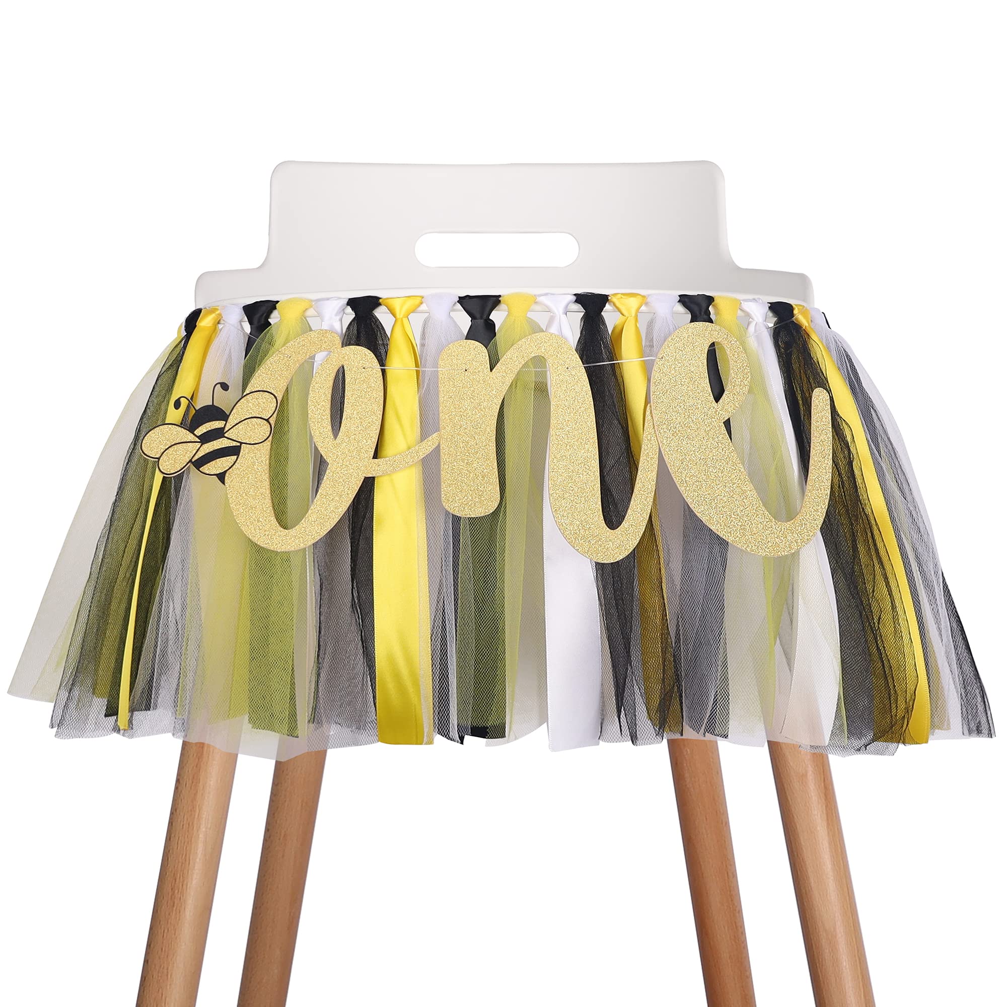 Miaul Honeybee Highchair Banner Decoration For Baby - First 1St Birthday Banner Photo Props, Yellow White Black, High Chair Garl