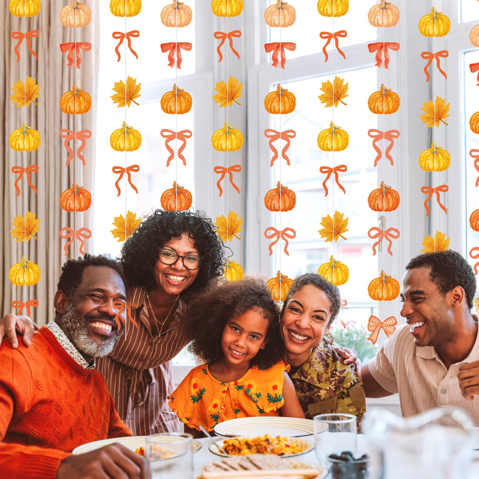 TaoBary 8 Pack Fall Decor Fall Pumpkin Garland 6.56 ft Orange Pumpkin Paper Bow Hanging Banner for Thanksgiving Autumn Harvest B