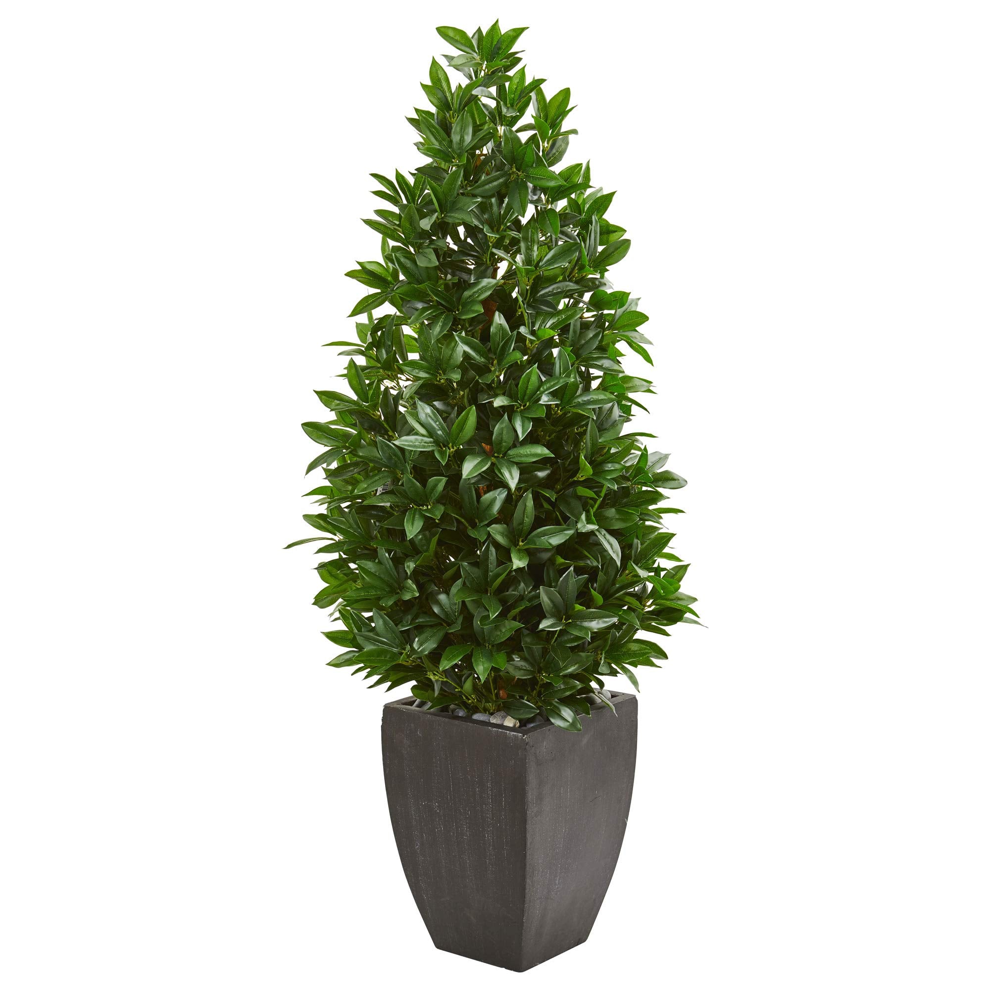 Nearly Natural 56in. Bay Leaf Cone Topiary Artificial Tree UV Resistant in Black Planter (Indoor/Outdoor)