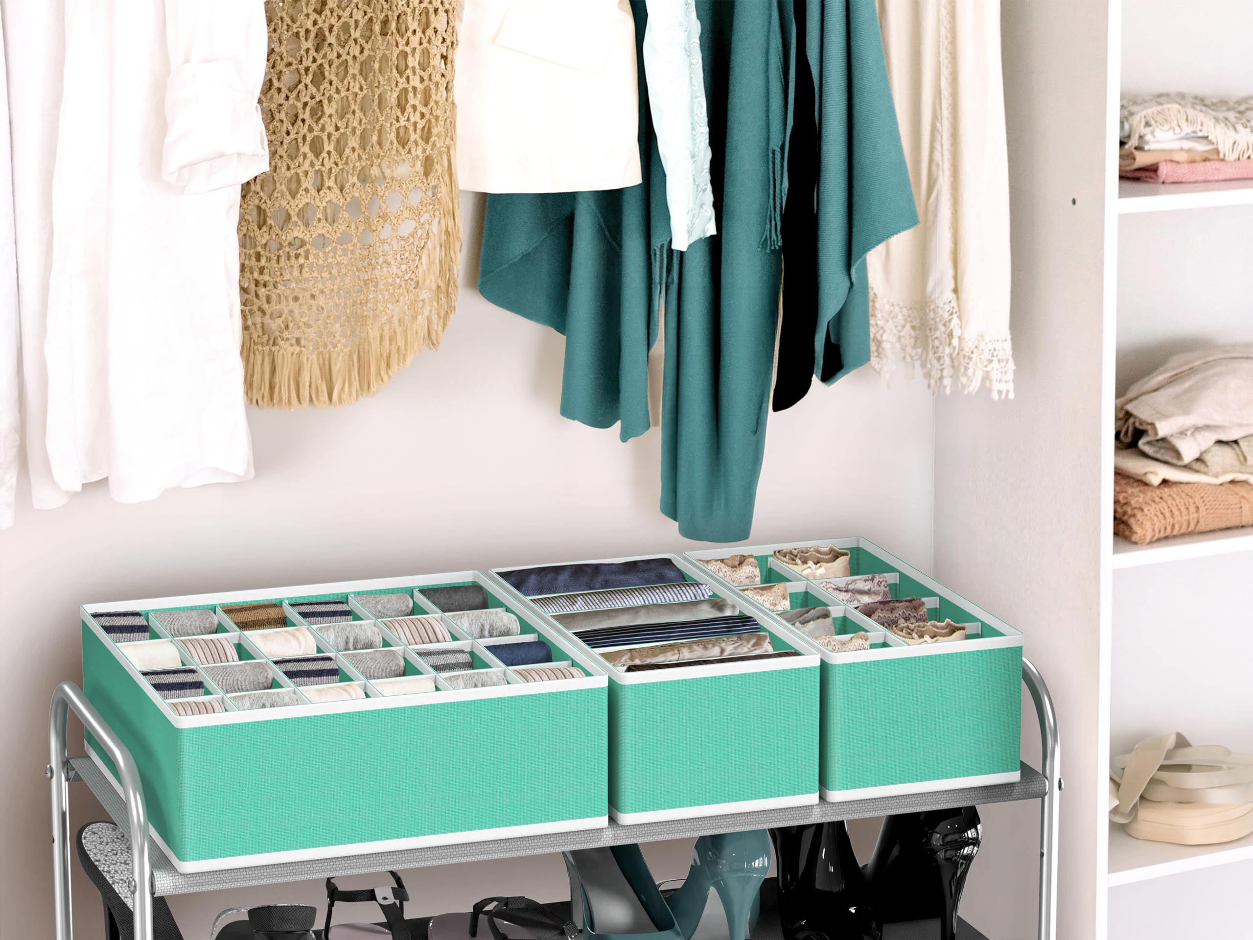 Simple Houseware Closet Underwear Organizer Drawer Divider 4 Set, Turquoise