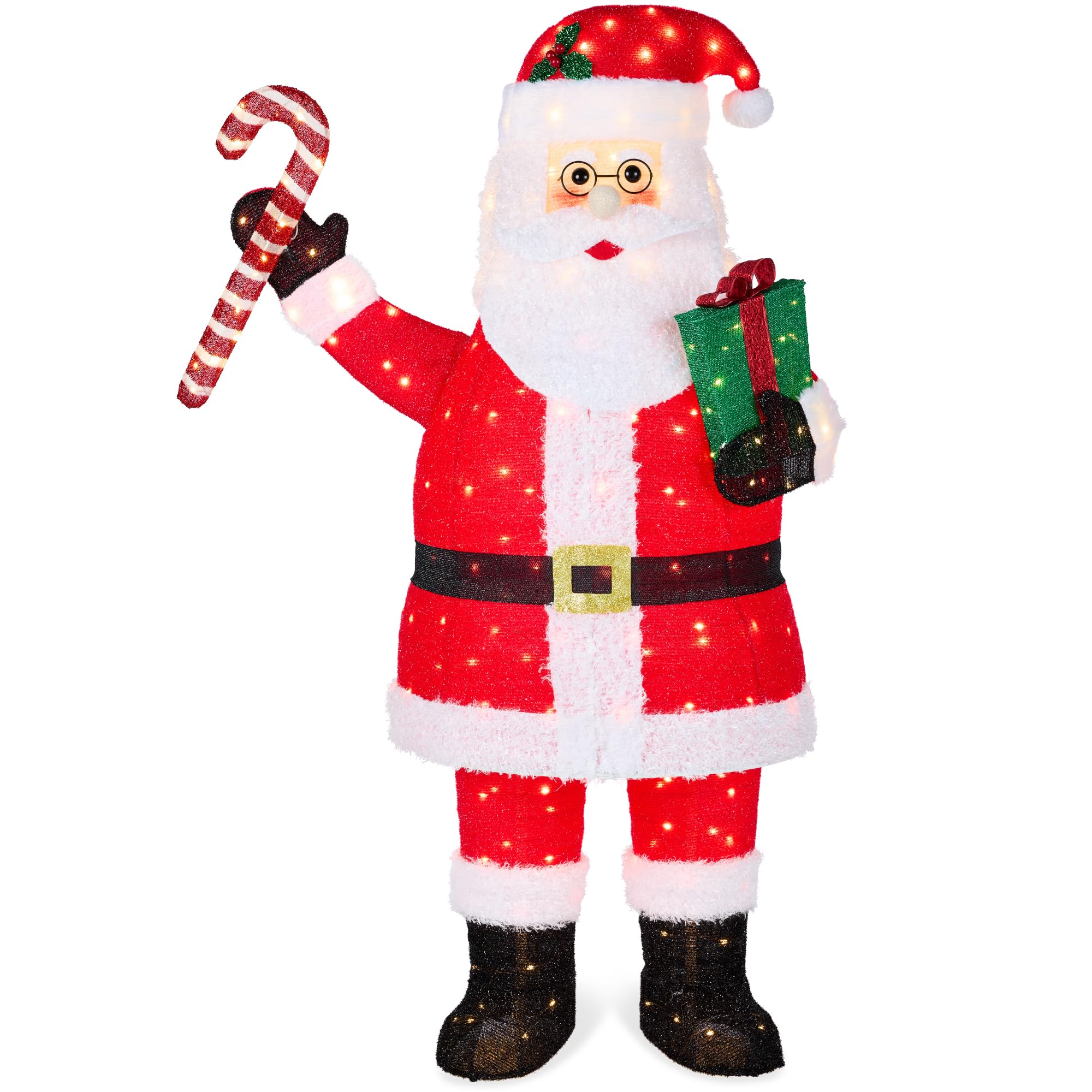 Best Choice Products 3ft Lighted Pop-Up Santa, Outdoor Christmas Holiday Decoration w/ 120 LED Lights, Twinkling Candy Cane, Gif