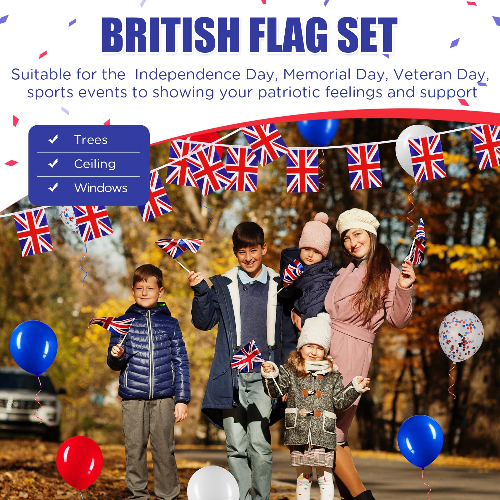 Lenwen 54 Pcs 4Th Of July British String Pennant Banners British Flag Red White And Blue Latex Balloons With Confetti Balloons C
