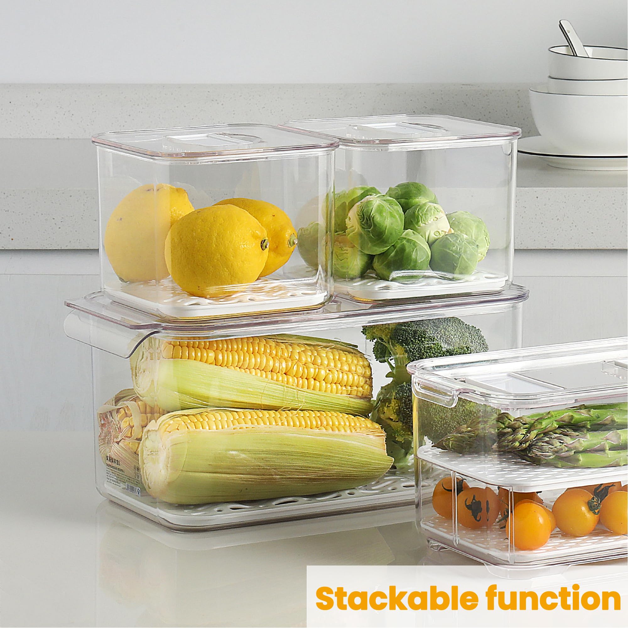 Vacane Fresh Produce Saver For Refrigerator, 3 Pcs Food Fruit Lettuce Keeper Containers, Salad Vegetable Storage Organizers Stac