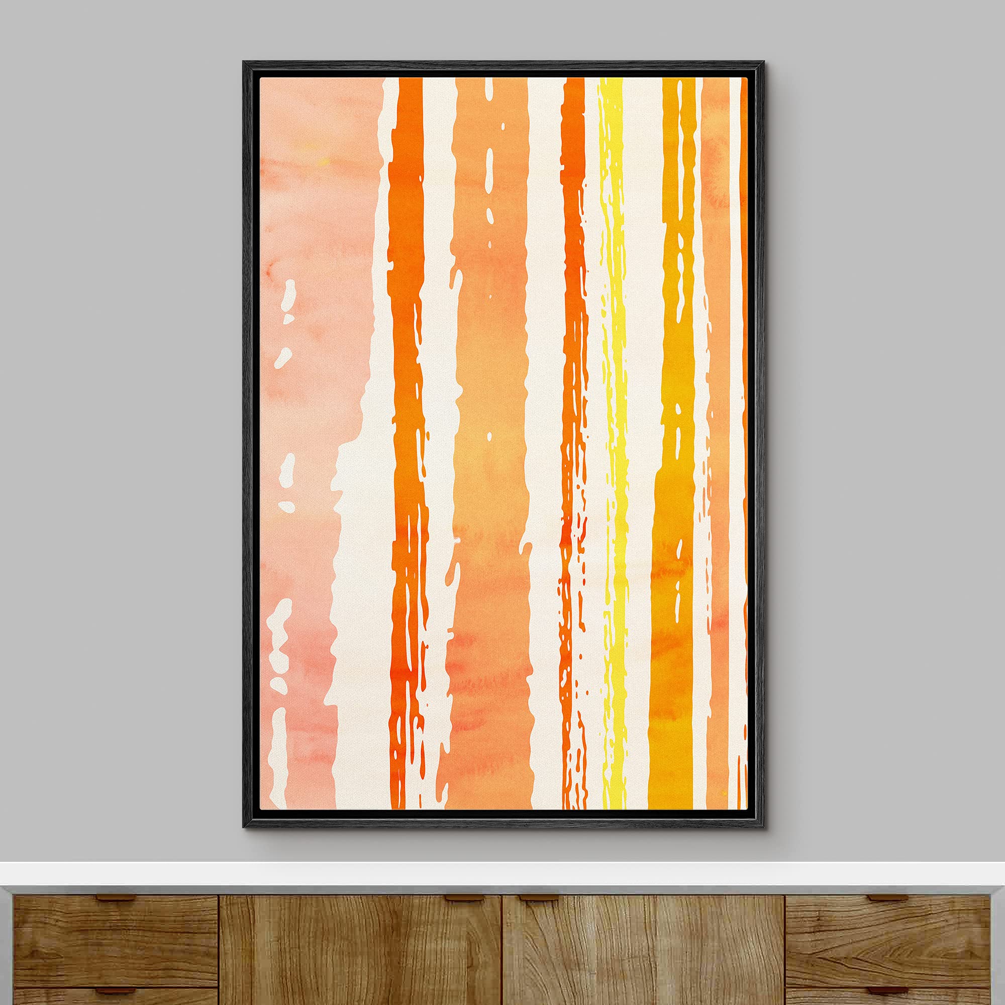 Ashbrook Framed Canvas Print Wall Art Vertical Orange & Yellow Paint Strokes Abstract Shapes Illustrations Modern Minimalist Zen