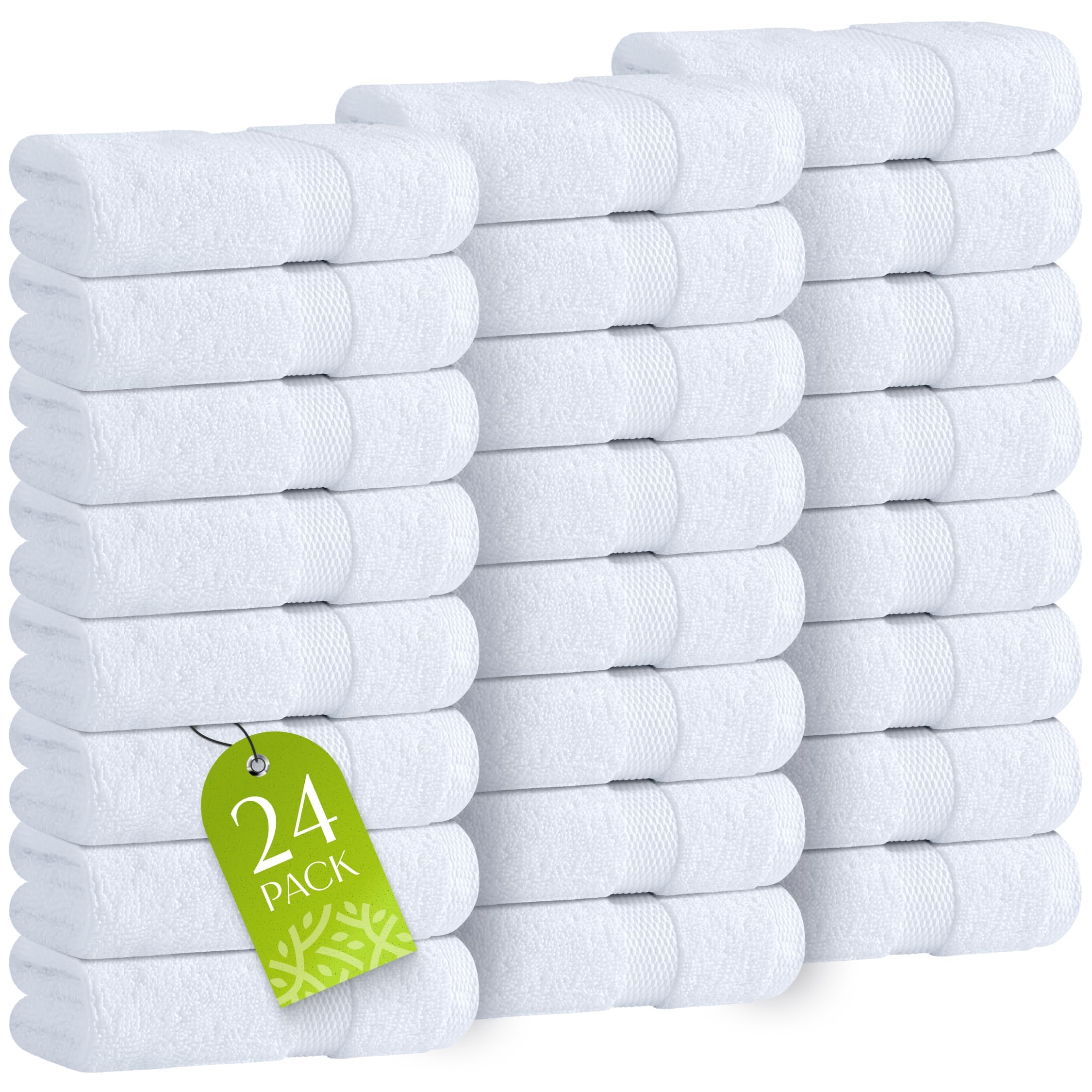 Wealuxe White Washcloths for Body and Face Towel  Cotton Wash Cloths Bulk 24 Pack  Flannel Spa Fingertip Wash Clothes 12x12 Inch  Soft Absorbent Gym Towels