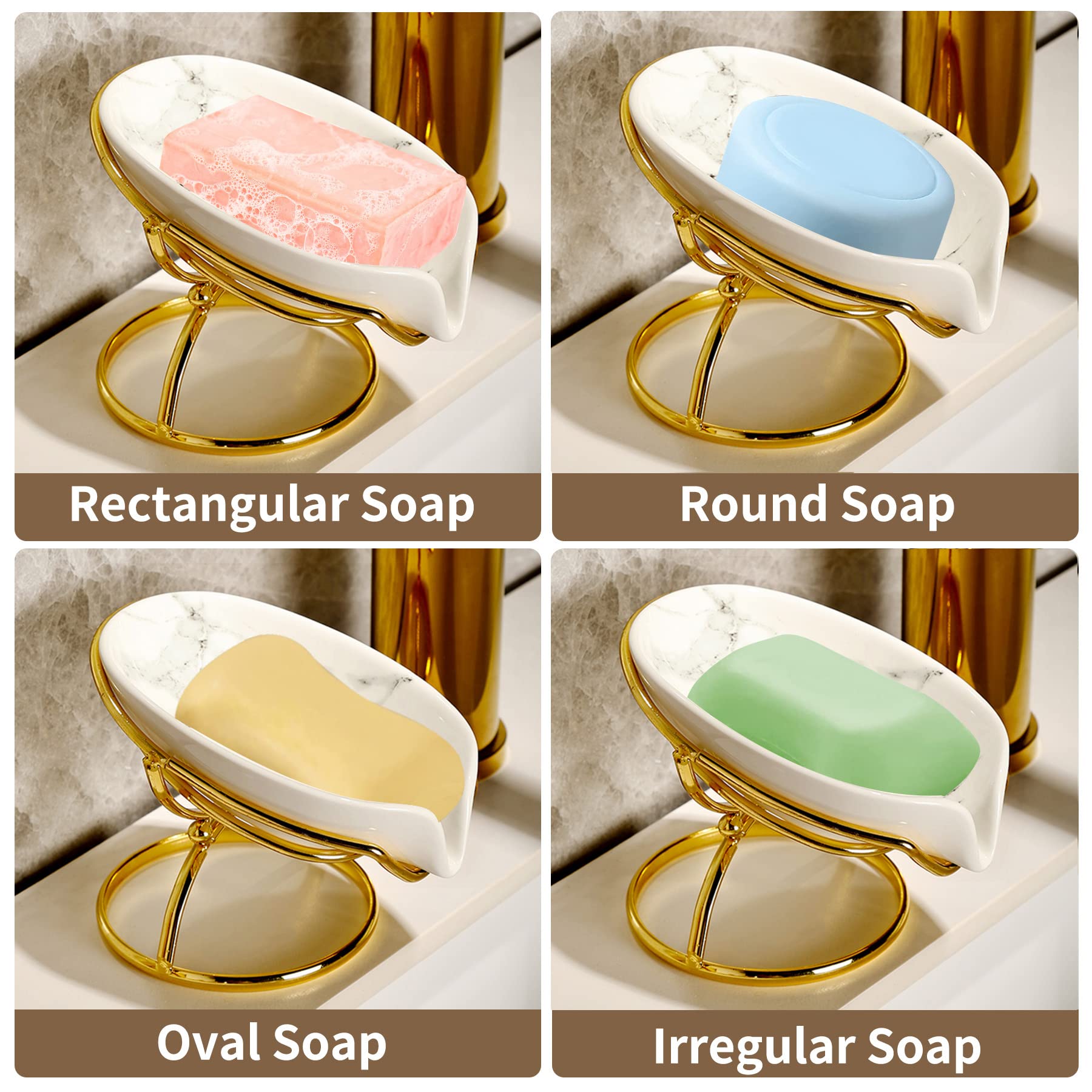 Dobbyby Leaf-Shaped Soap Dish - Ceramic Soap Bar Holder With Self-Drainage System - Bar Soap Holder For Shower, Bathroom Sink, K