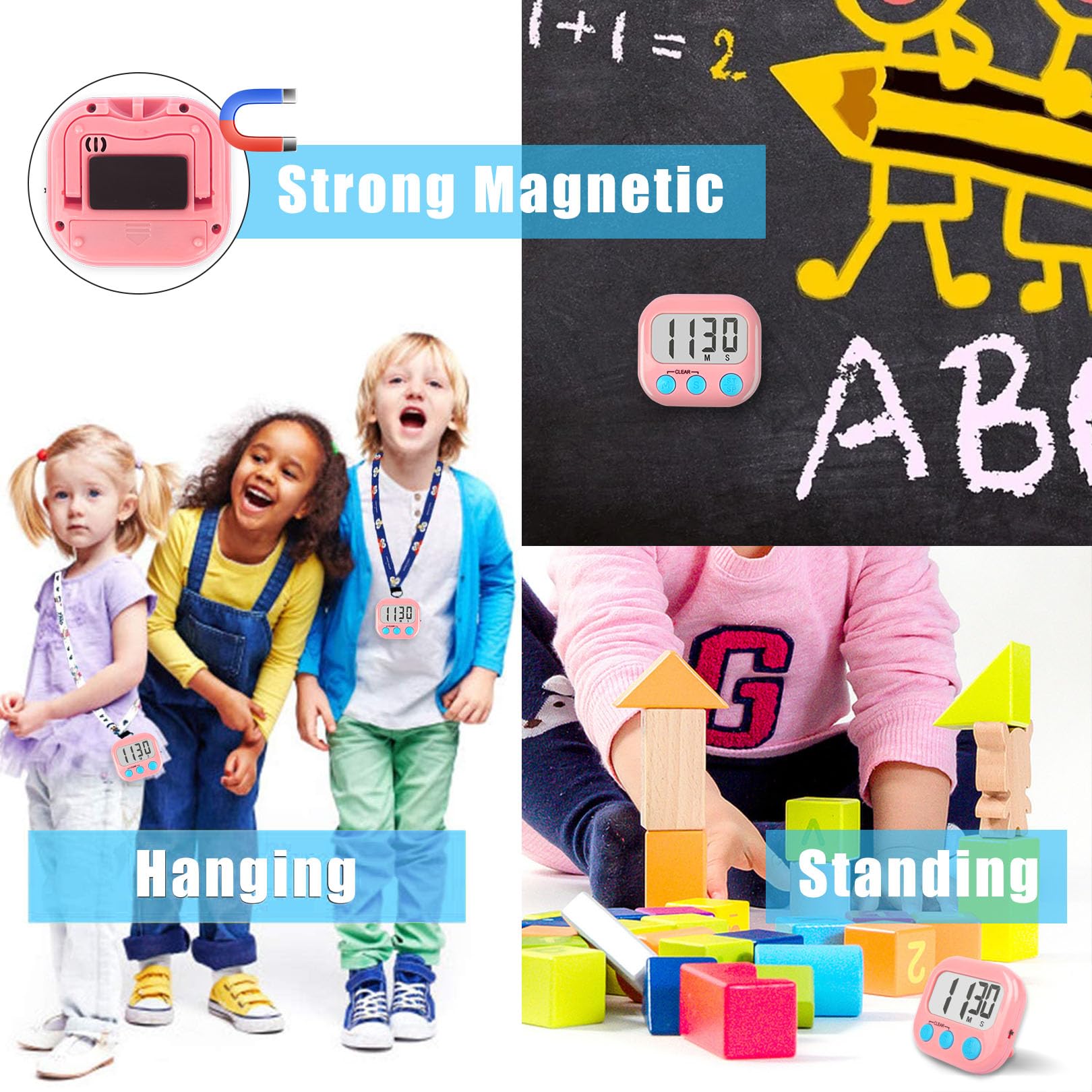 Classroom Timers for Teachers Kids Large Magnetic Digital Timer Teacher Supplies 24 Pack-Blue Pink