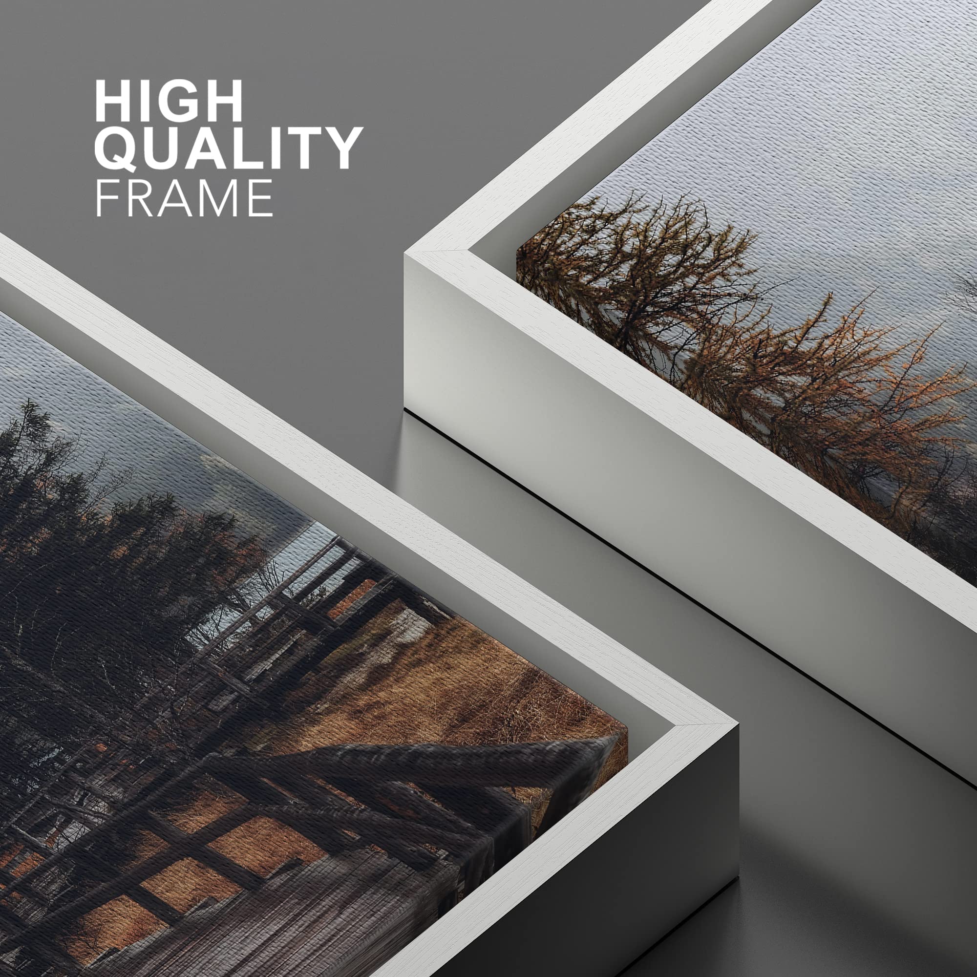 Signwin Framed Canvas Wall Art Autumn Dramatic Forest Landscape Living Room Orange Photography Rustic - 24''X36'' White