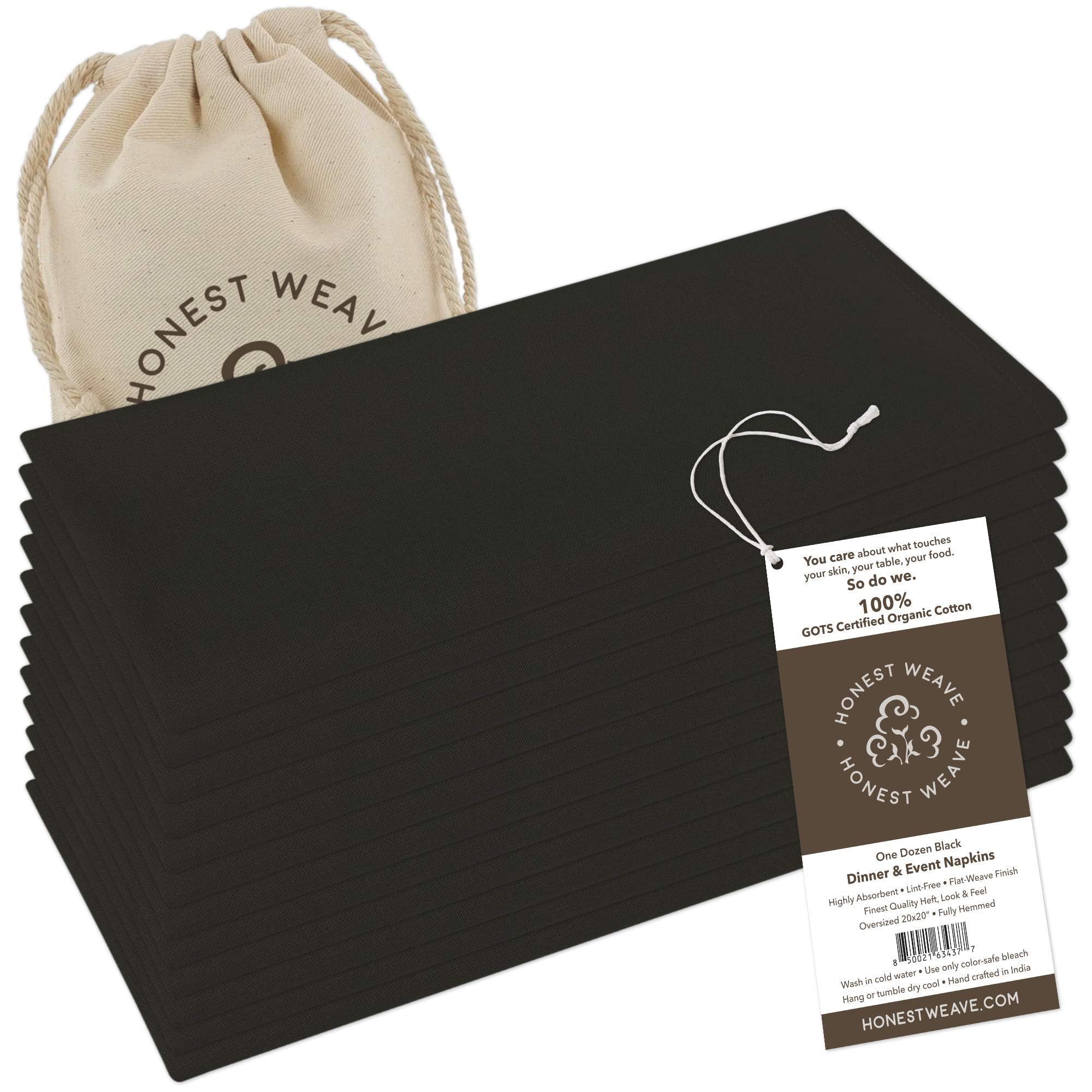 Honest Weave Gots Certified Organic Cotton Washable Cloth Napkins Sets For Everyday Dining, Dinner Parties, Weddings | Oversized
